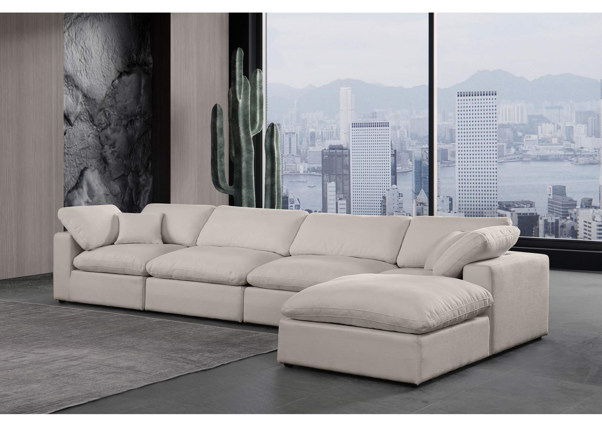 Comfy Beige Linen Textured Fabric Modular Sectional,Meridian Furniture