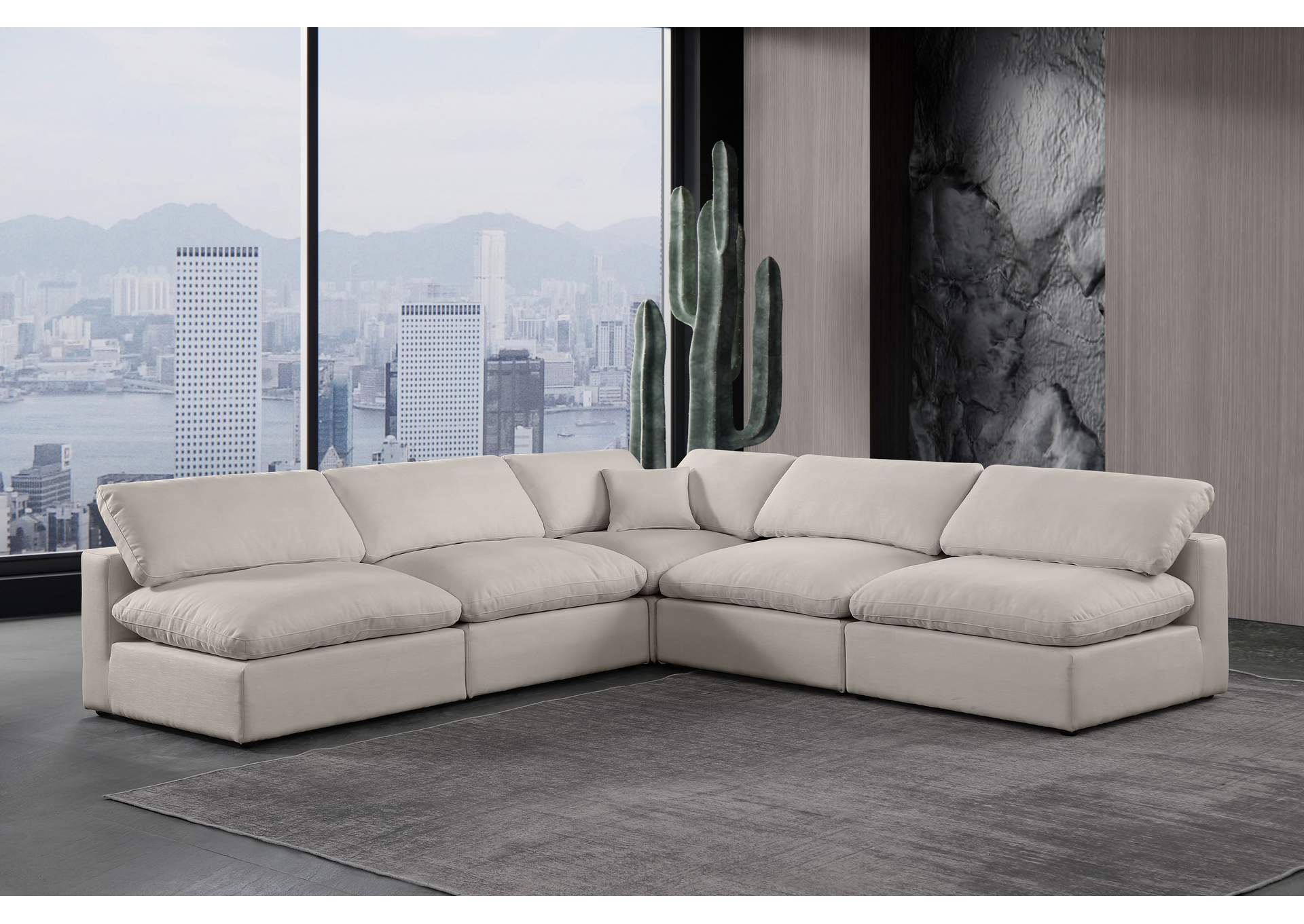 Comfy Beige Linen Textured Fabric Modular Sectional,Meridian Furniture