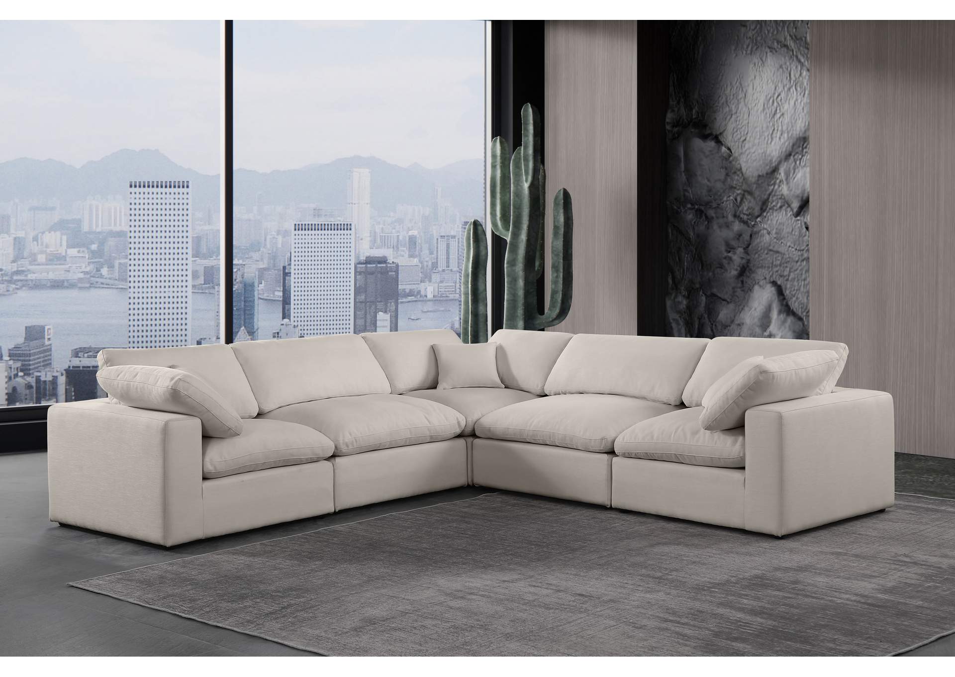 Comfy Beige Linen Textured Fabric Modular Sectional,Meridian Furniture