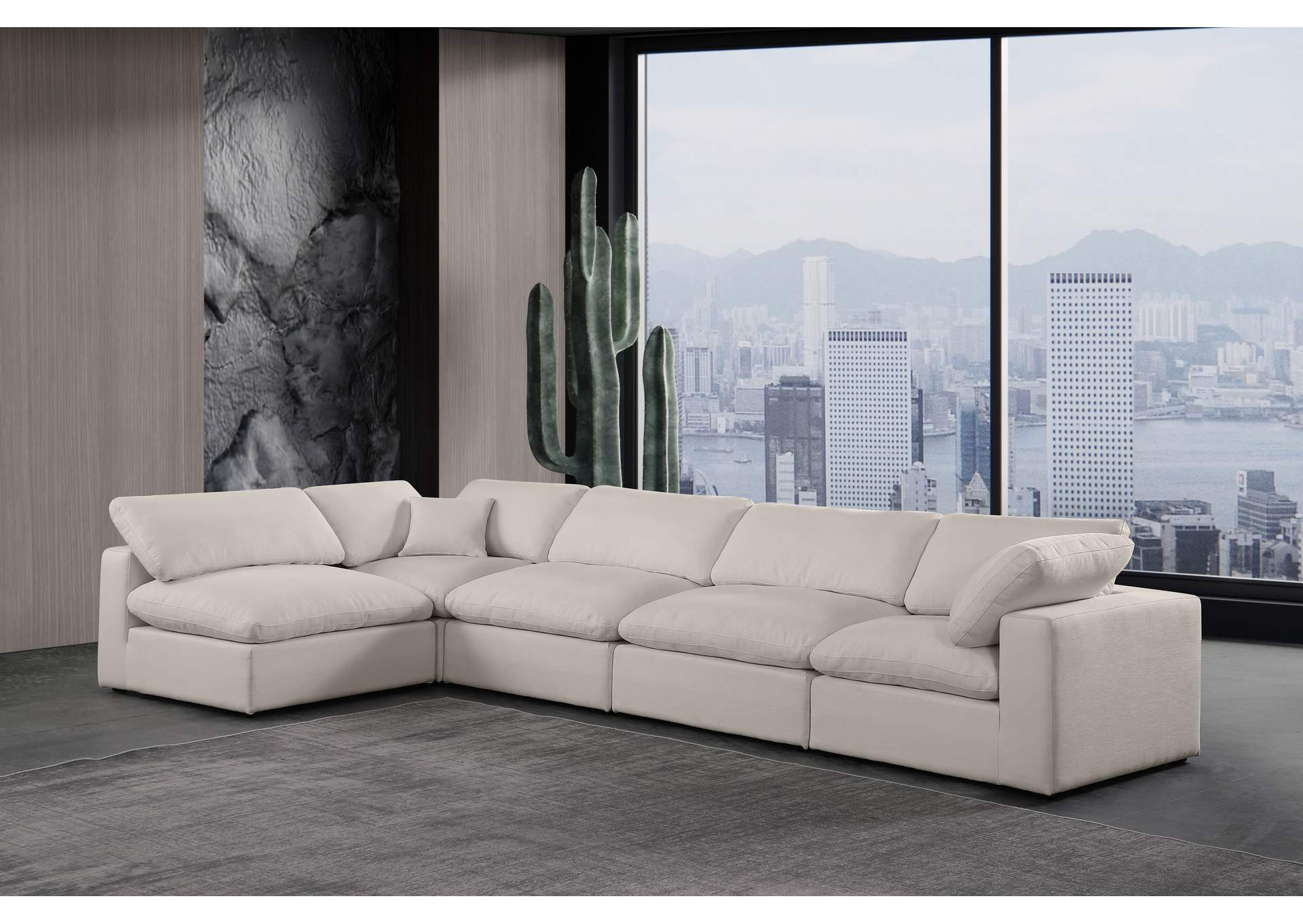 Comfy Beige Linen Textured Fabric Modular Sectional,Meridian Furniture