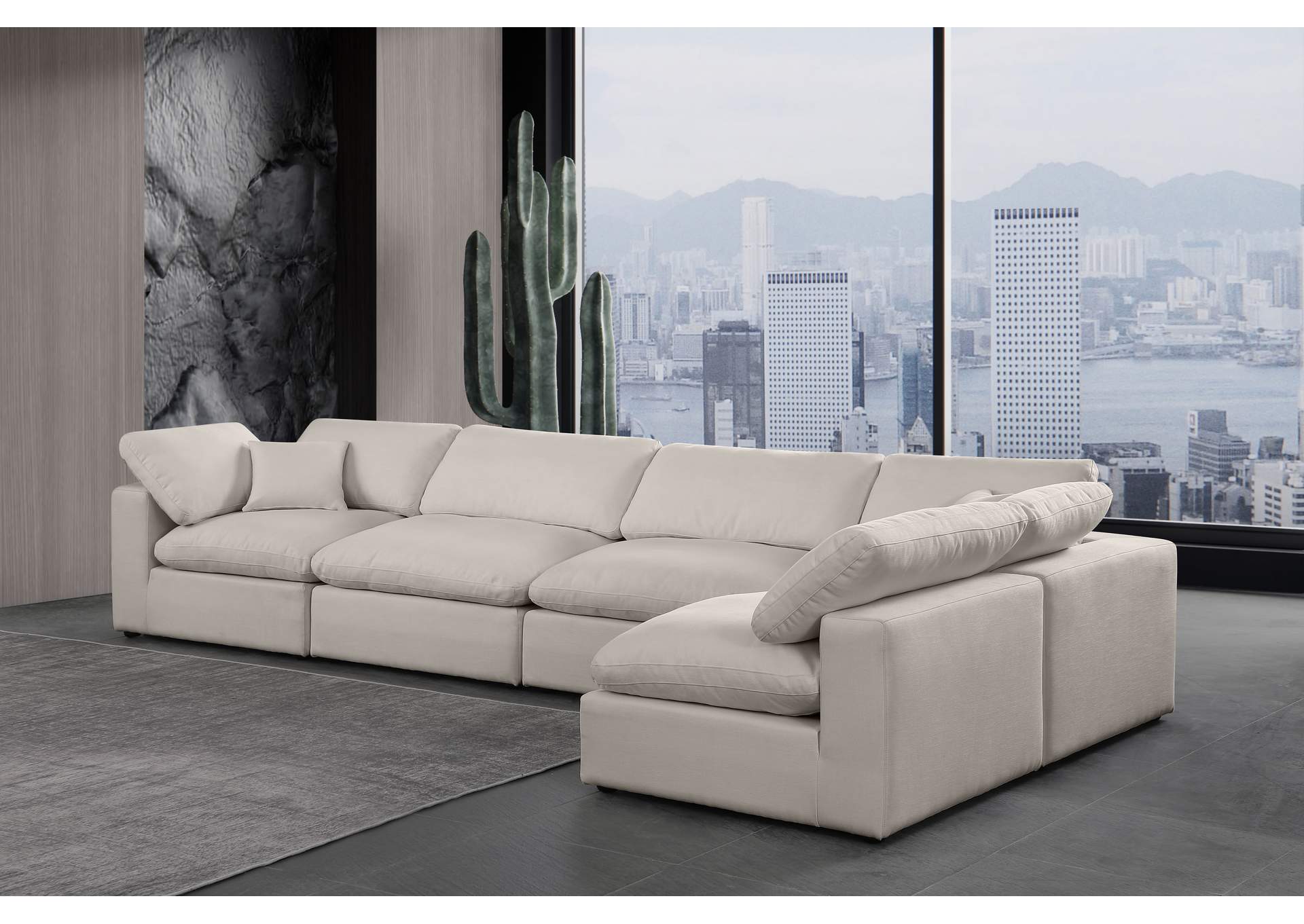 Comfy Beige Linen Textured Fabric Modular Sectional,Meridian Furniture