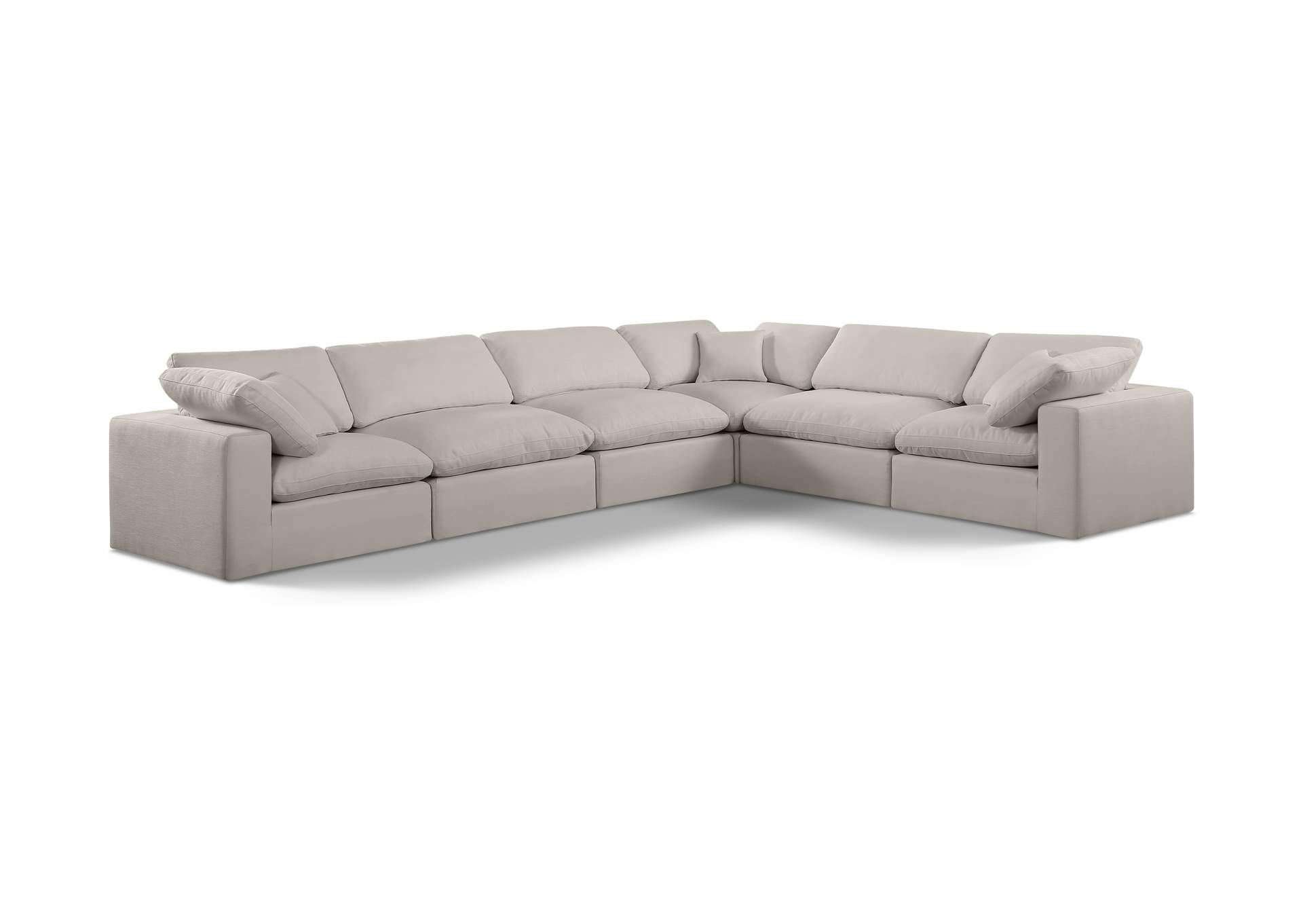 Comfy Beige Linen Textured Fabric Modular Sectional,Meridian Furniture