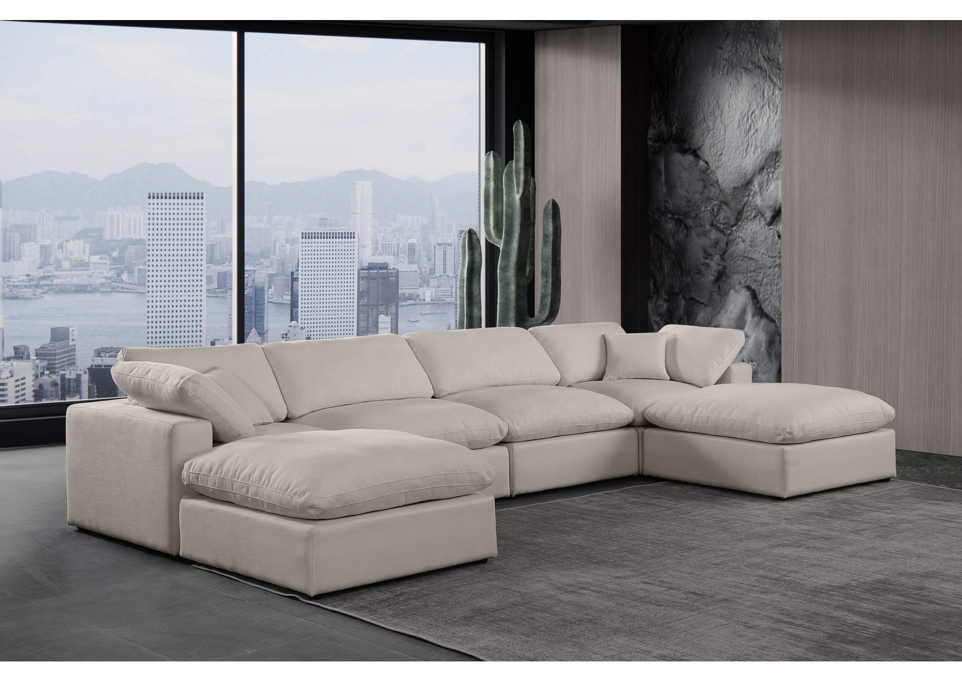 Comfy Beige Linen Textured Fabric Modular Sectional,Meridian Furniture