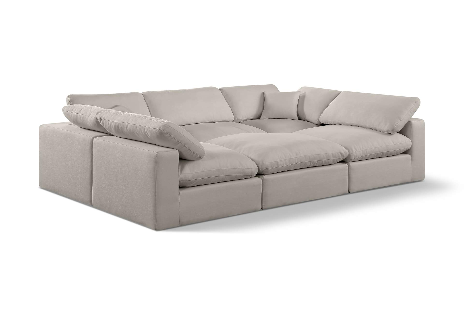 Comfy Beige Linen Textured Fabric Modular Sectional,Meridian Furniture