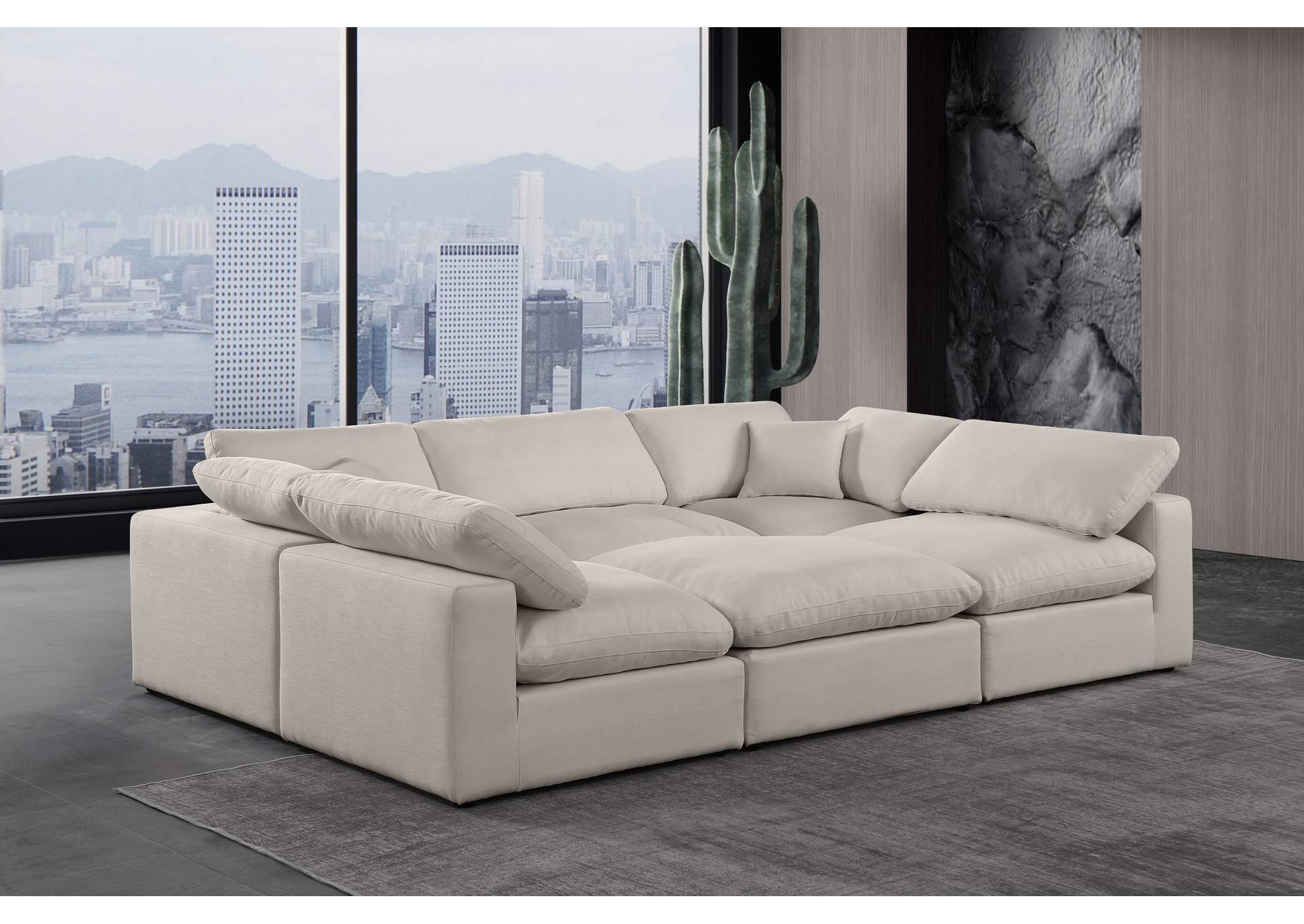 Comfy Beige Linen Textured Fabric Modular Sectional,Meridian Furniture