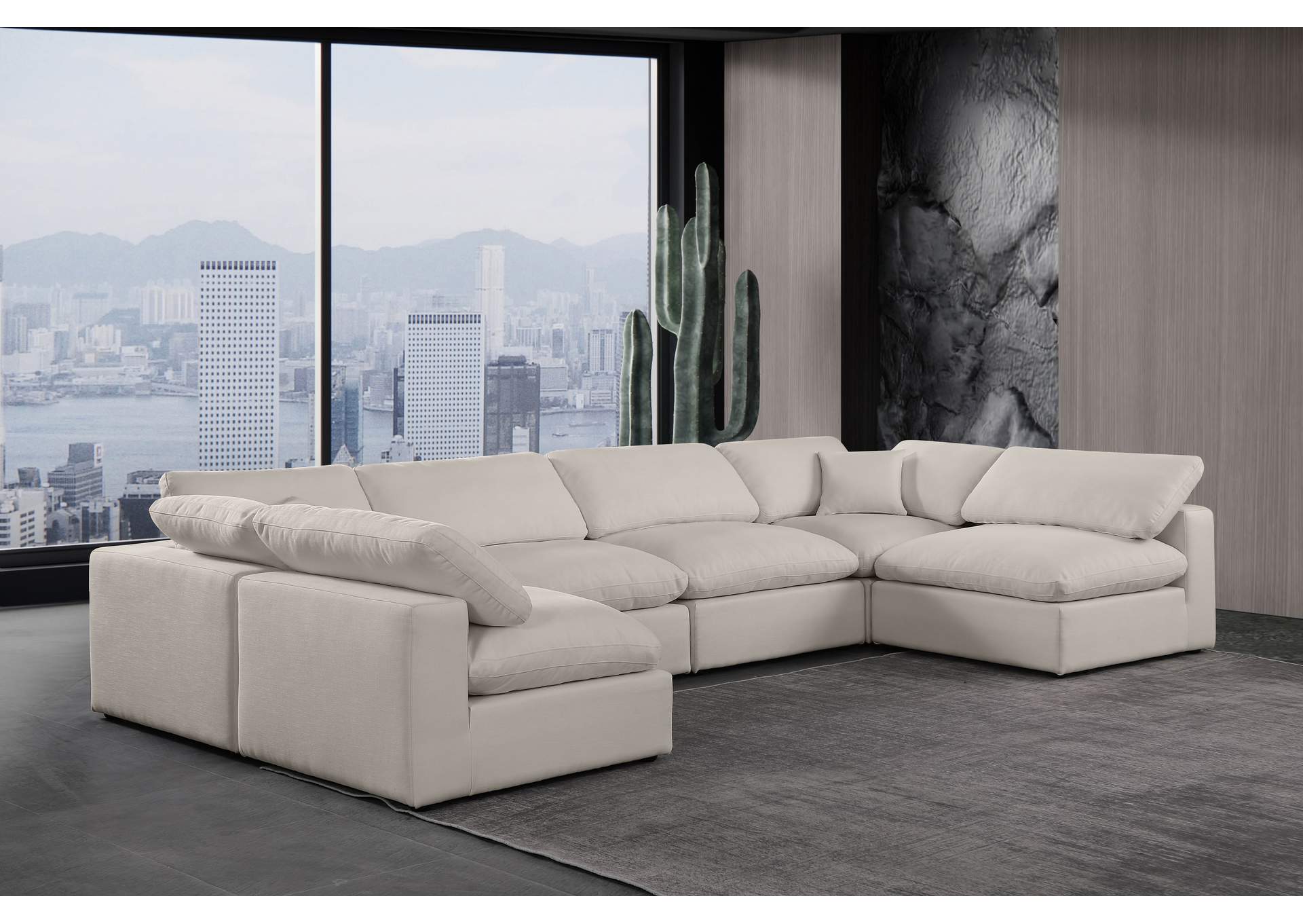 Comfy Beige Linen Textured Fabric Modular Sectional,Meridian Furniture