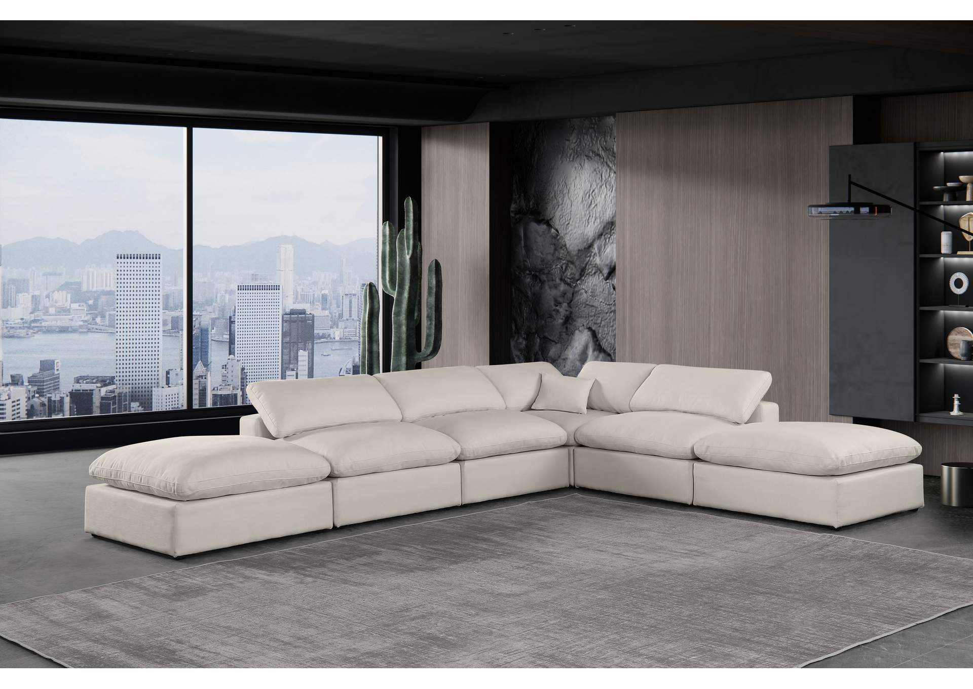 Comfy Beige Linen Textured Fabric Modular Sectional,Meridian Furniture