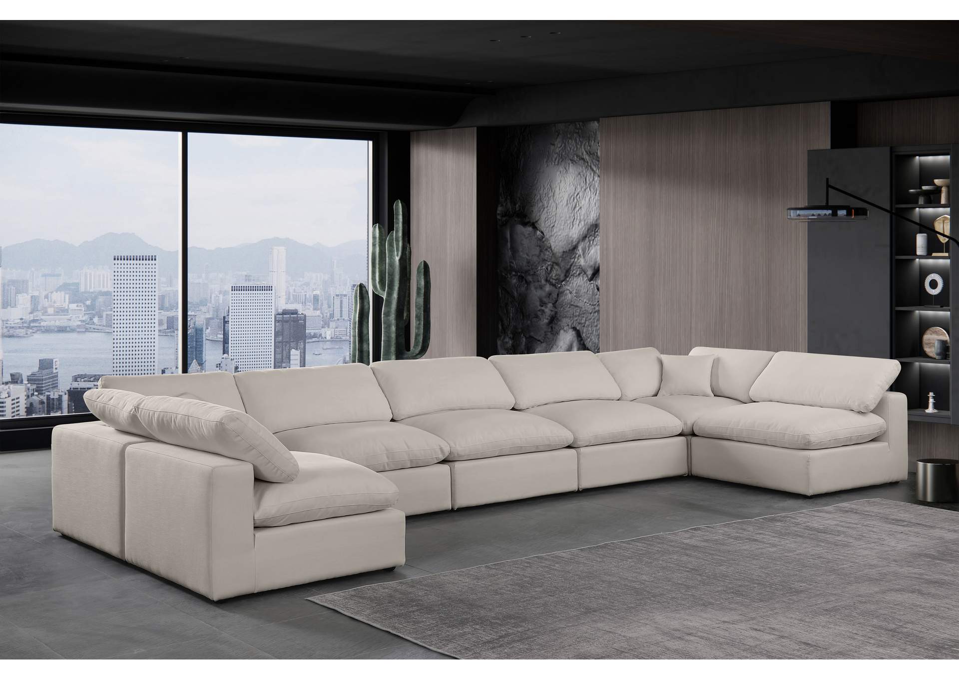 Comfy Beige Linen Textured Fabric Modular Sectional,Meridian Furniture