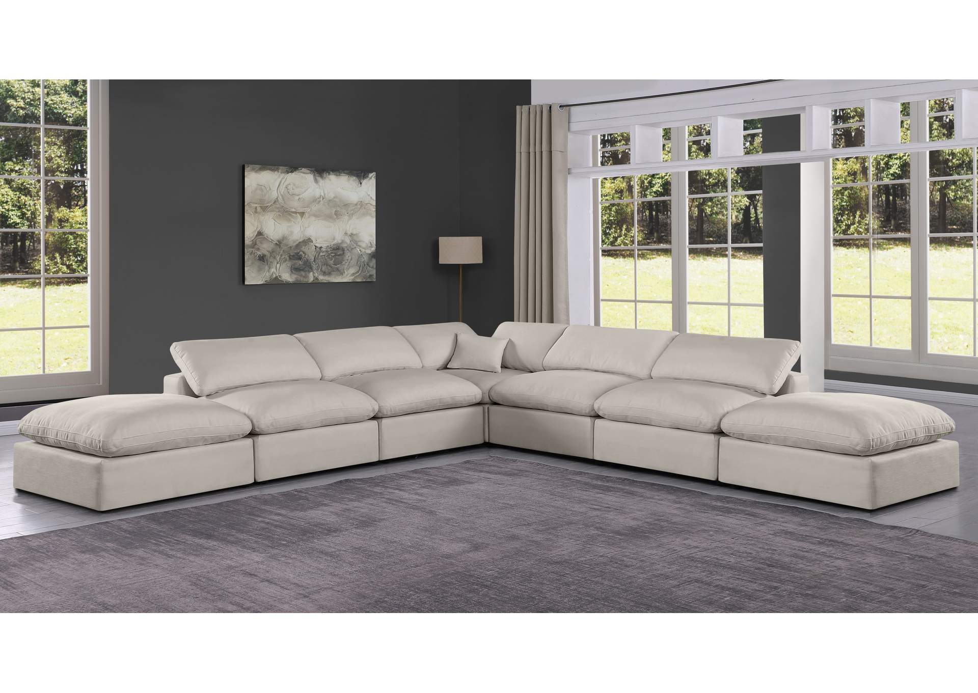 Comfy Beige Linen Textured Fabric Modular Sectional,Meridian Furniture