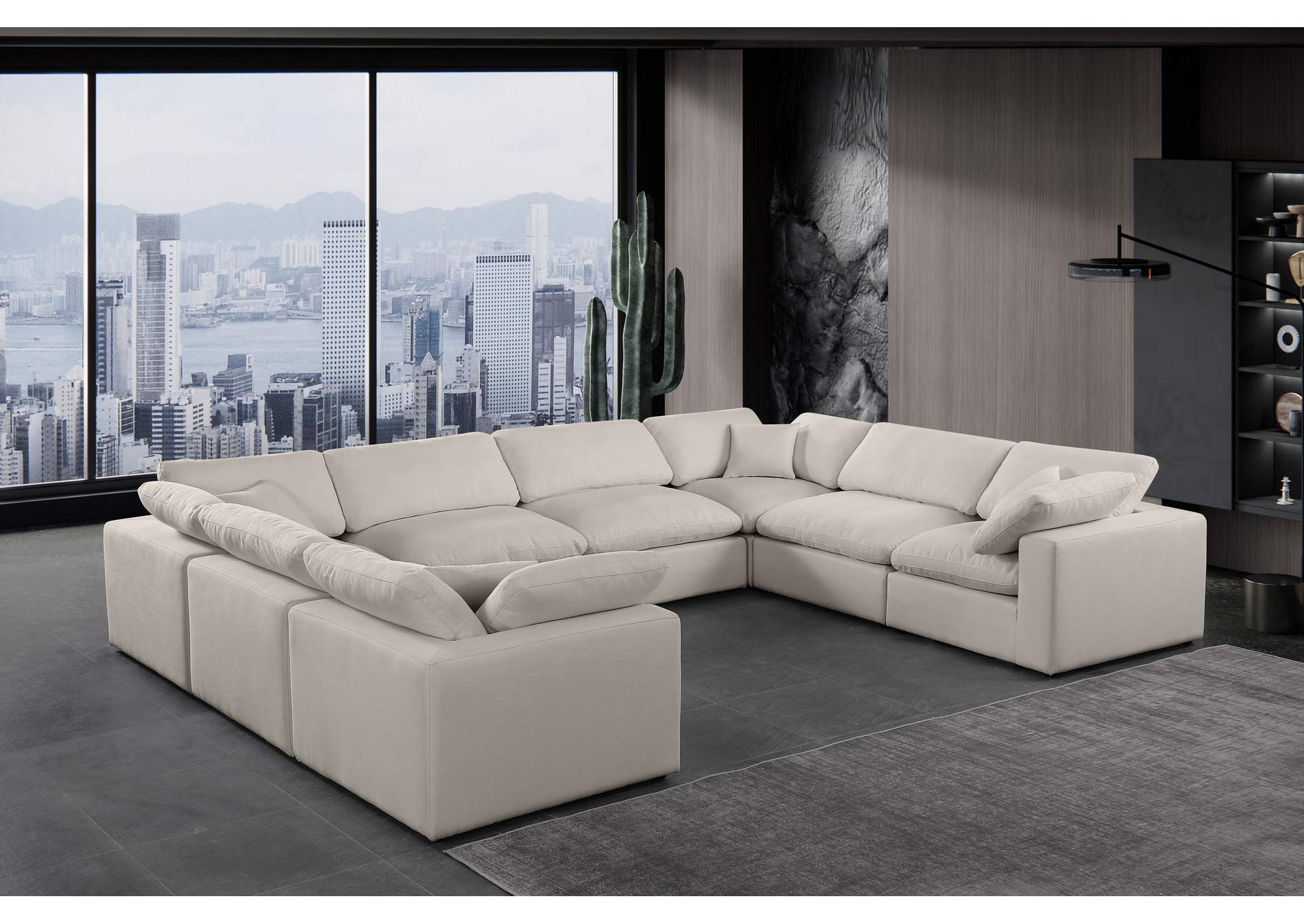Comfy Beige Linen Textured Fabric Modular Sectional,Meridian Furniture
