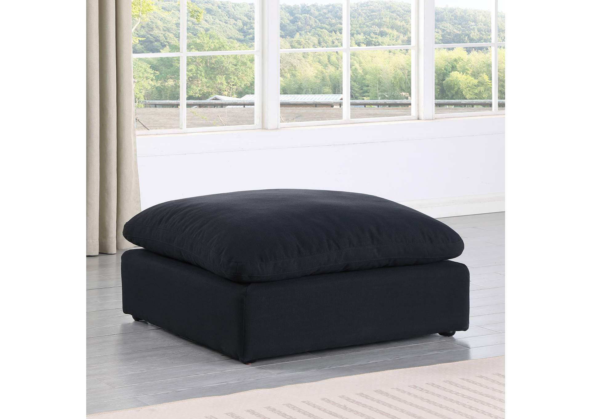 Comfy Black Linen Textured Fabric Modular Ottoman,Meridian Furniture