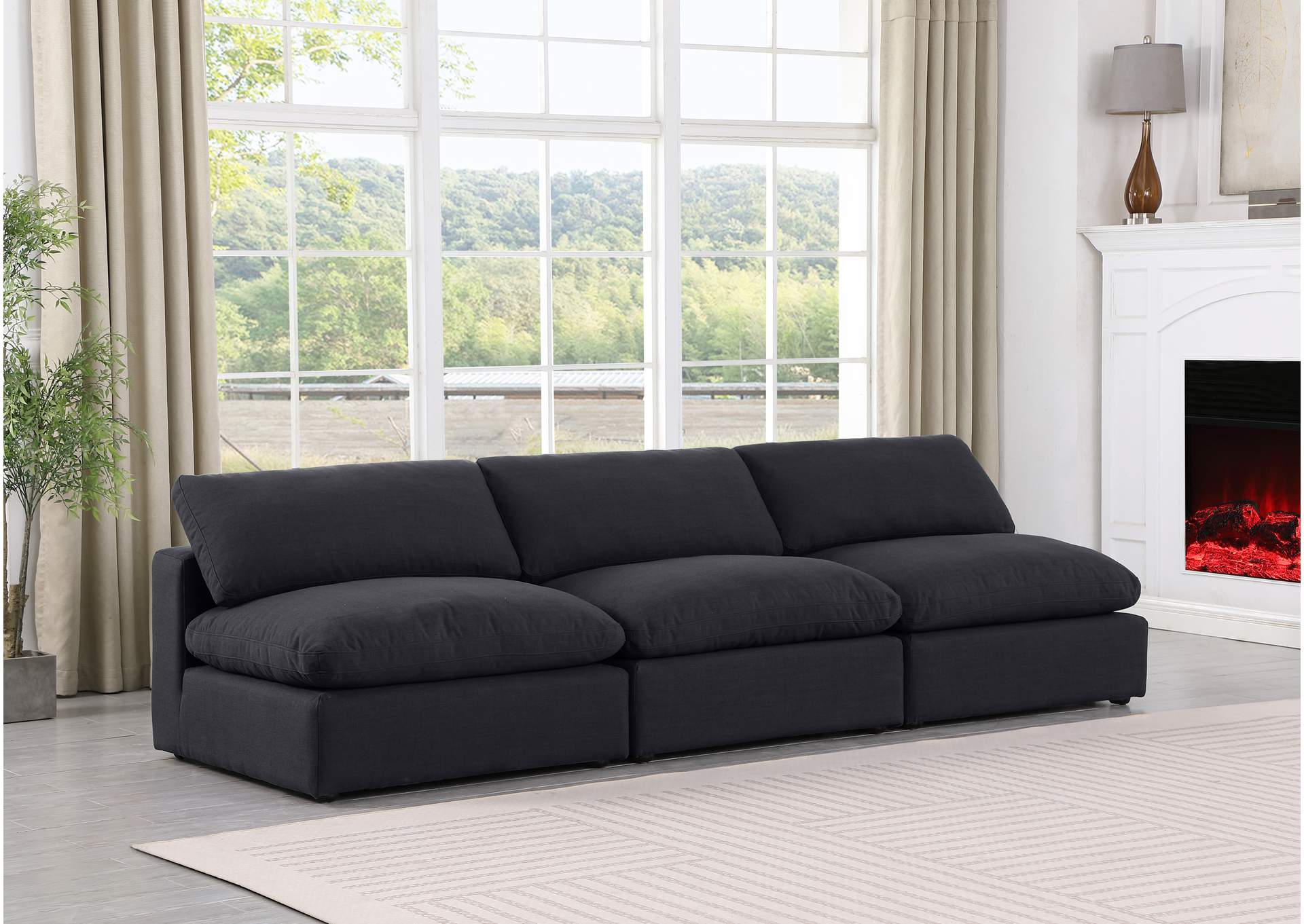Comfy Black Linen Textured Fabric Modular Sofa,Meridian Furniture