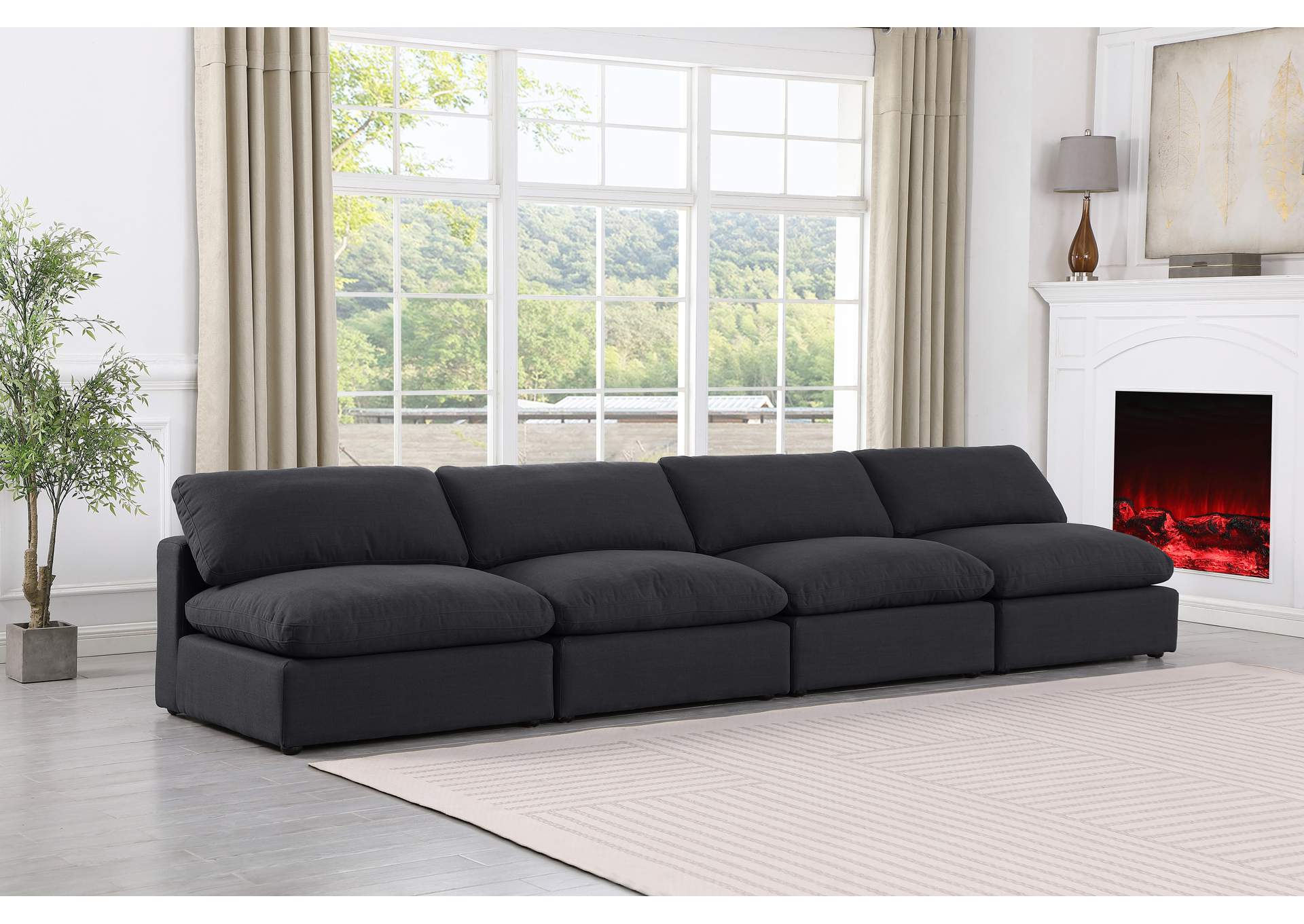 Comfy Black Linen Textured Fabric Modular Sofa,Meridian Furniture