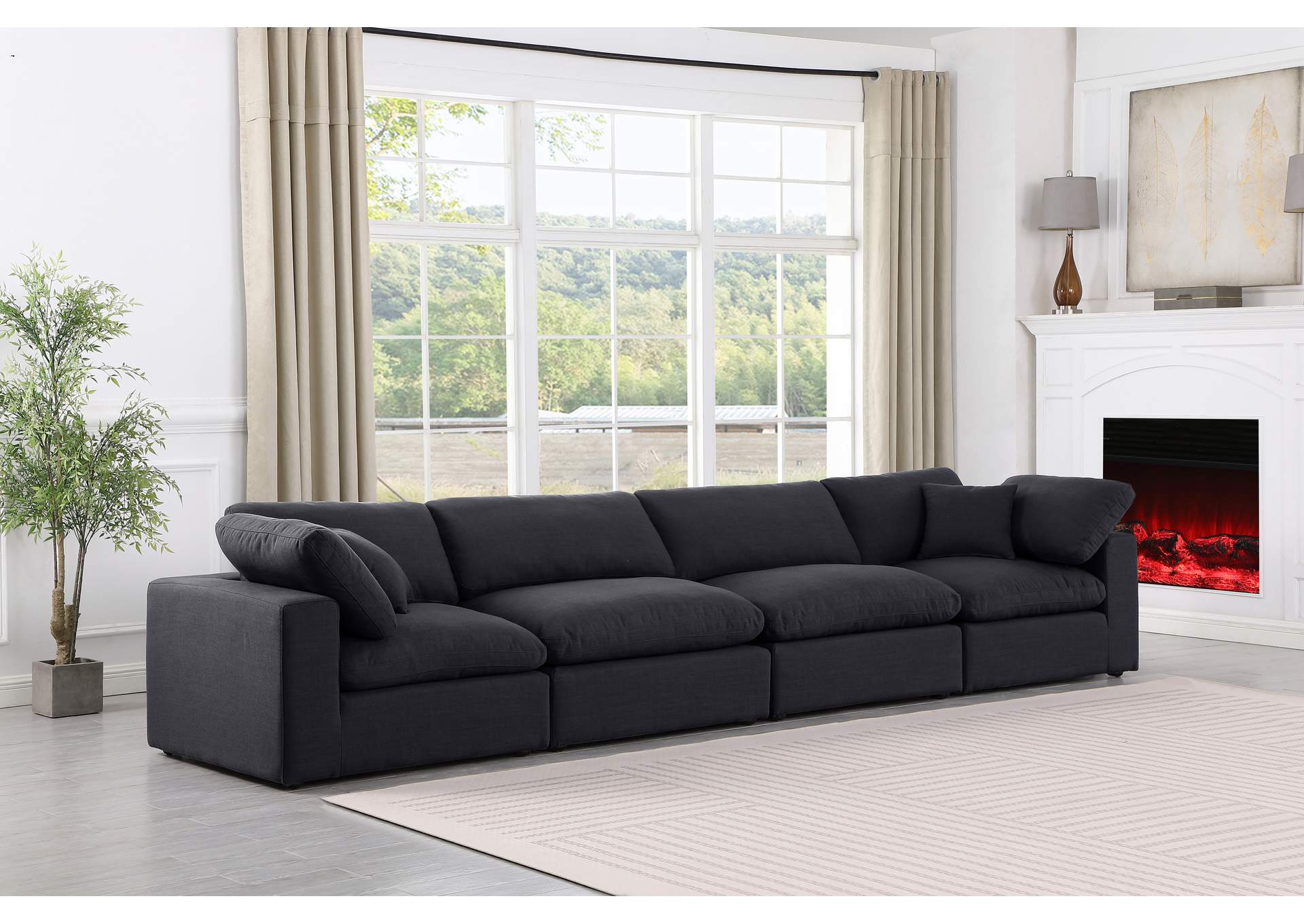 Comfy Black Linen Textured Fabric Modular Sofa,Meridian Furniture