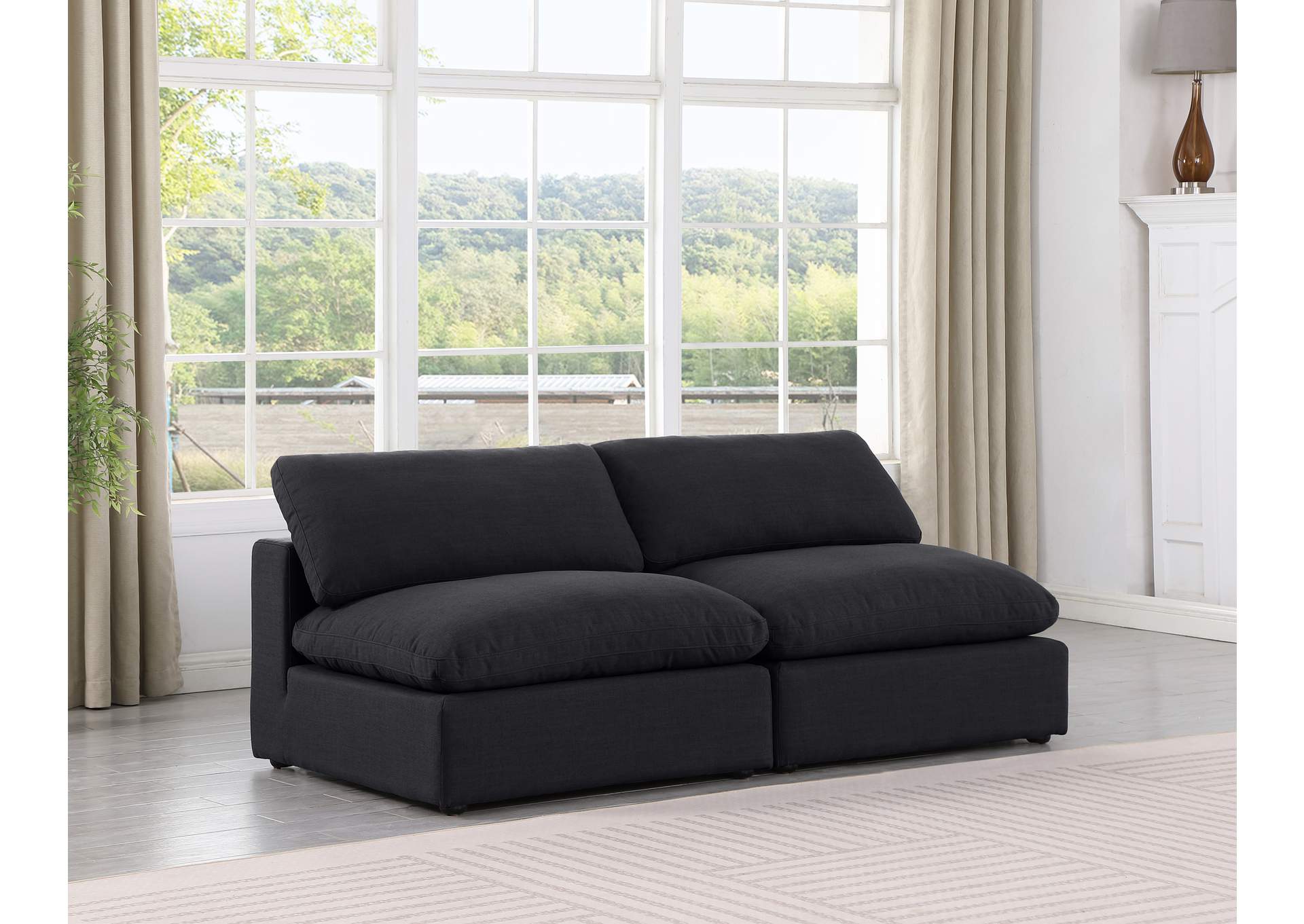 Comfy Black Linen Textured Fabric Modular Sofa,Meridian Furniture