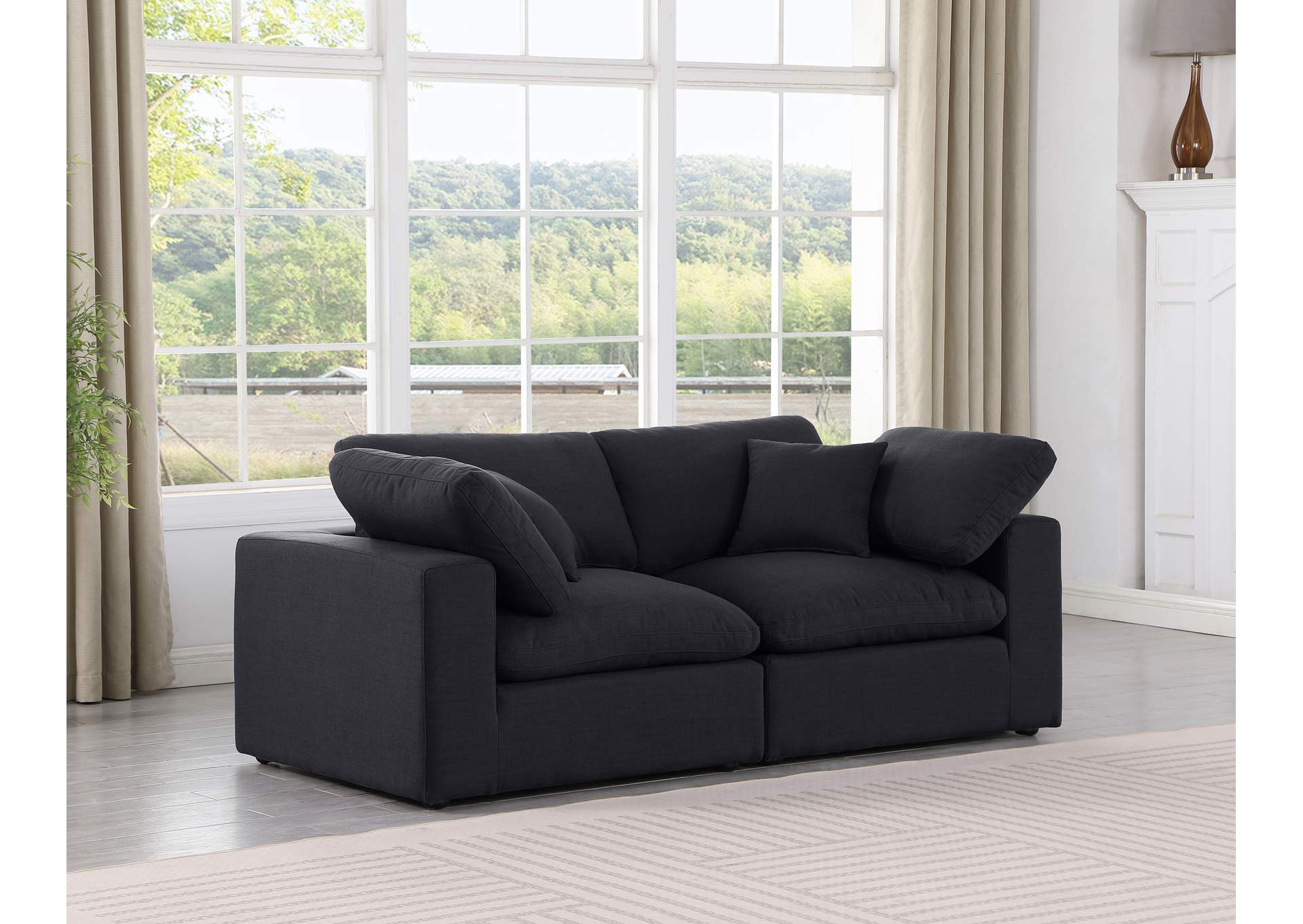 Comfy Black Linen Textured Fabric Modular Sofa,Meridian Furniture