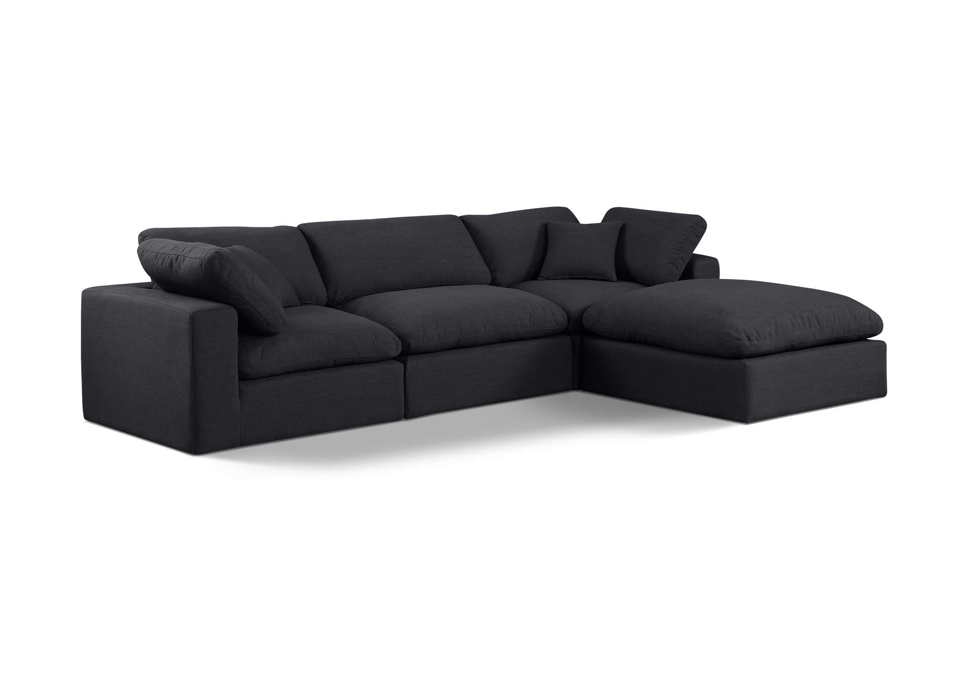 Comfy Black Linen Textured Fabric Modular Sectional,Meridian Furniture