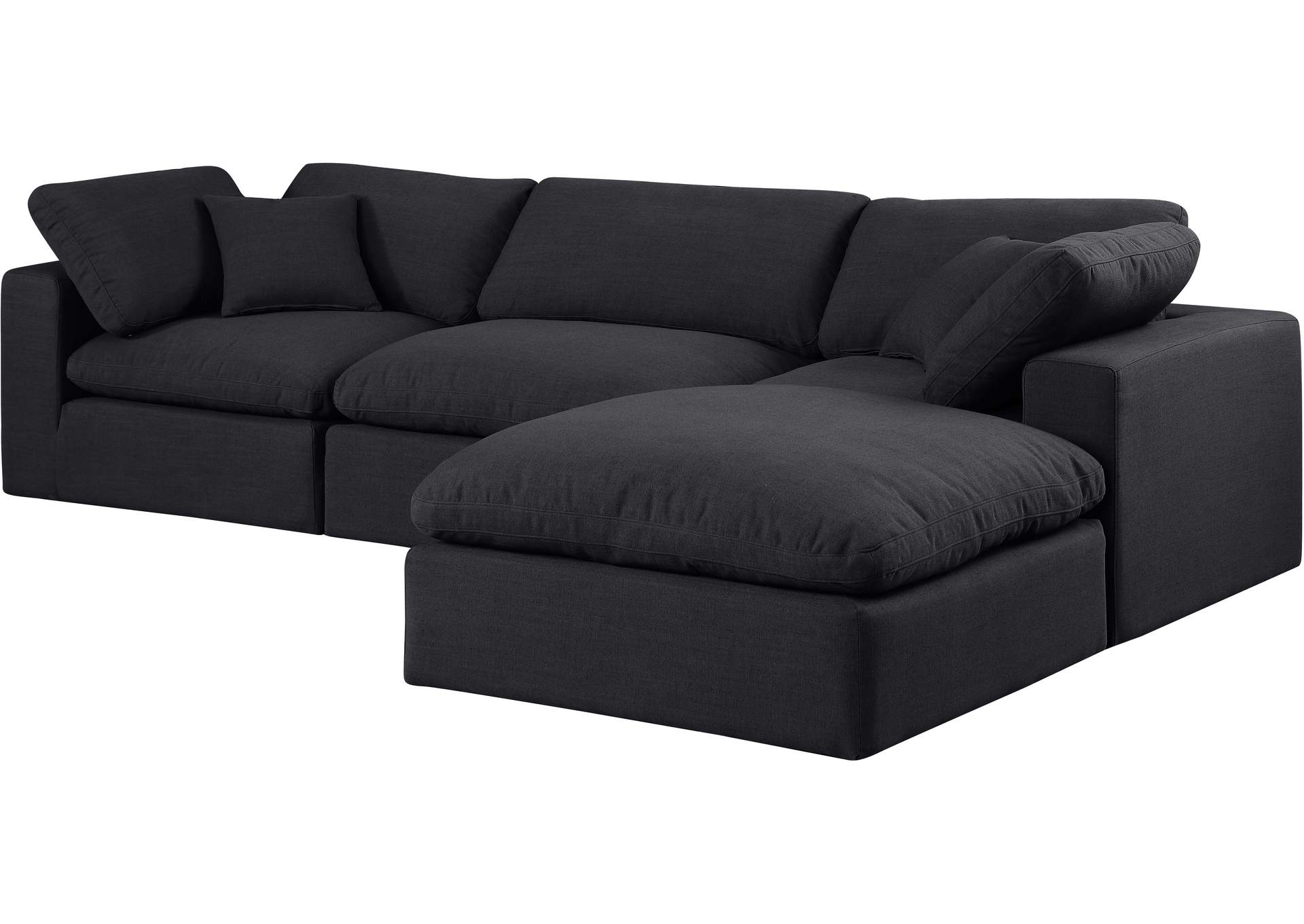 Comfy Black Linen Textured Fabric Modular Sectional,Meridian Furniture