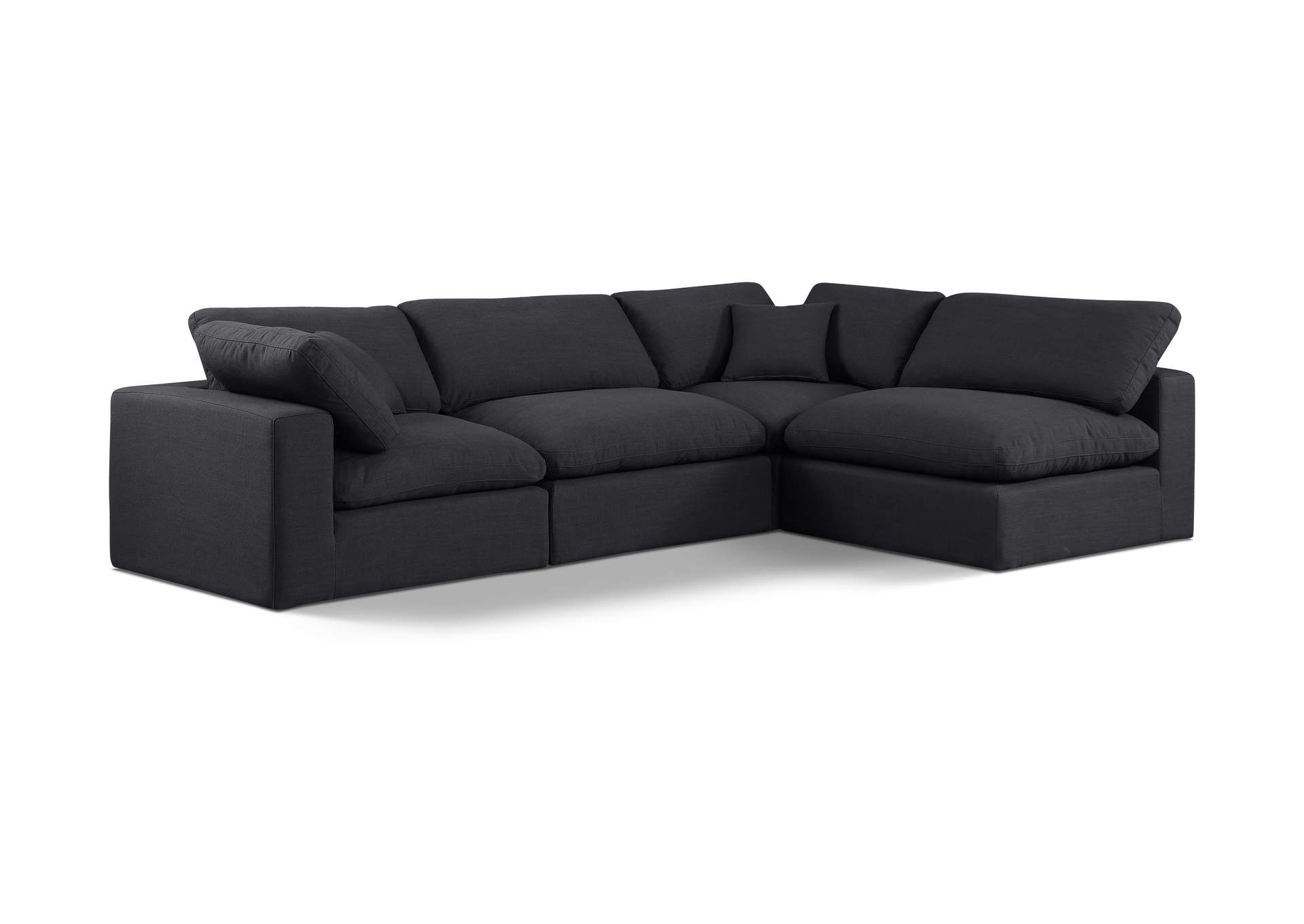 Comfy Black Linen Textured Fabric Modular Sectional,Meridian Furniture