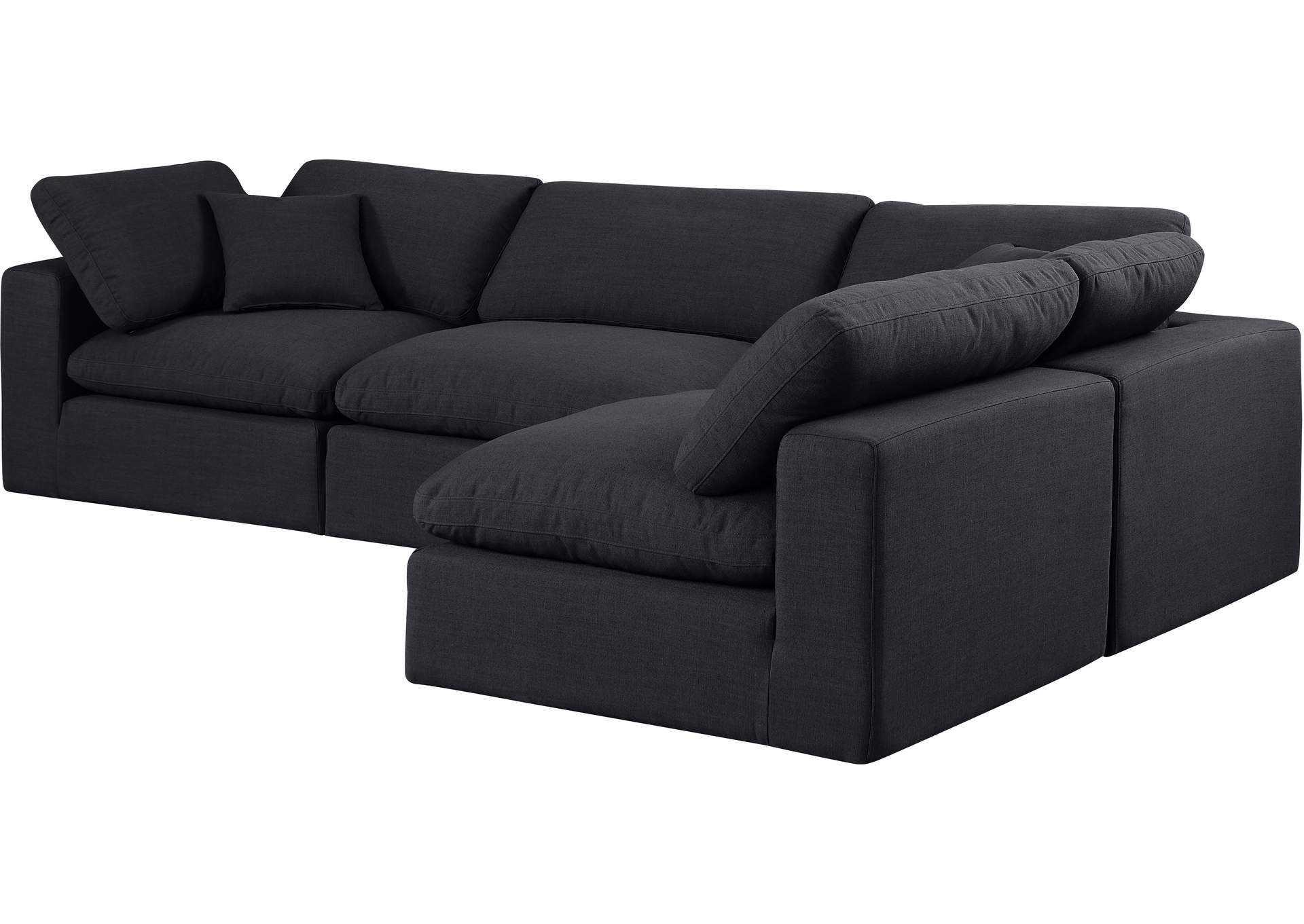 Comfy Black Linen Textured Fabric Modular Sectional,Meridian Furniture