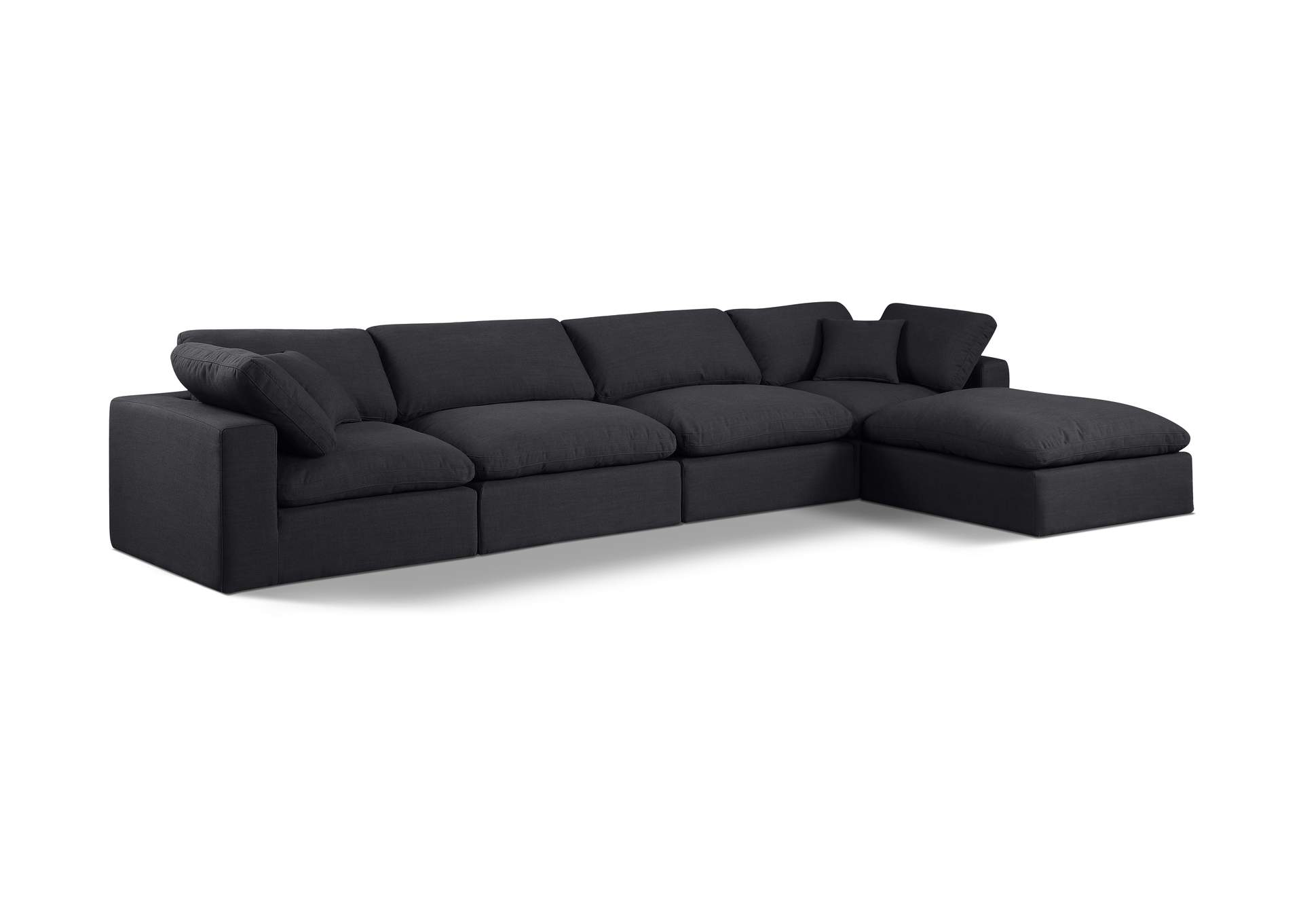 Comfy Black Linen Textured Fabric Modular Sectional,Meridian Furniture