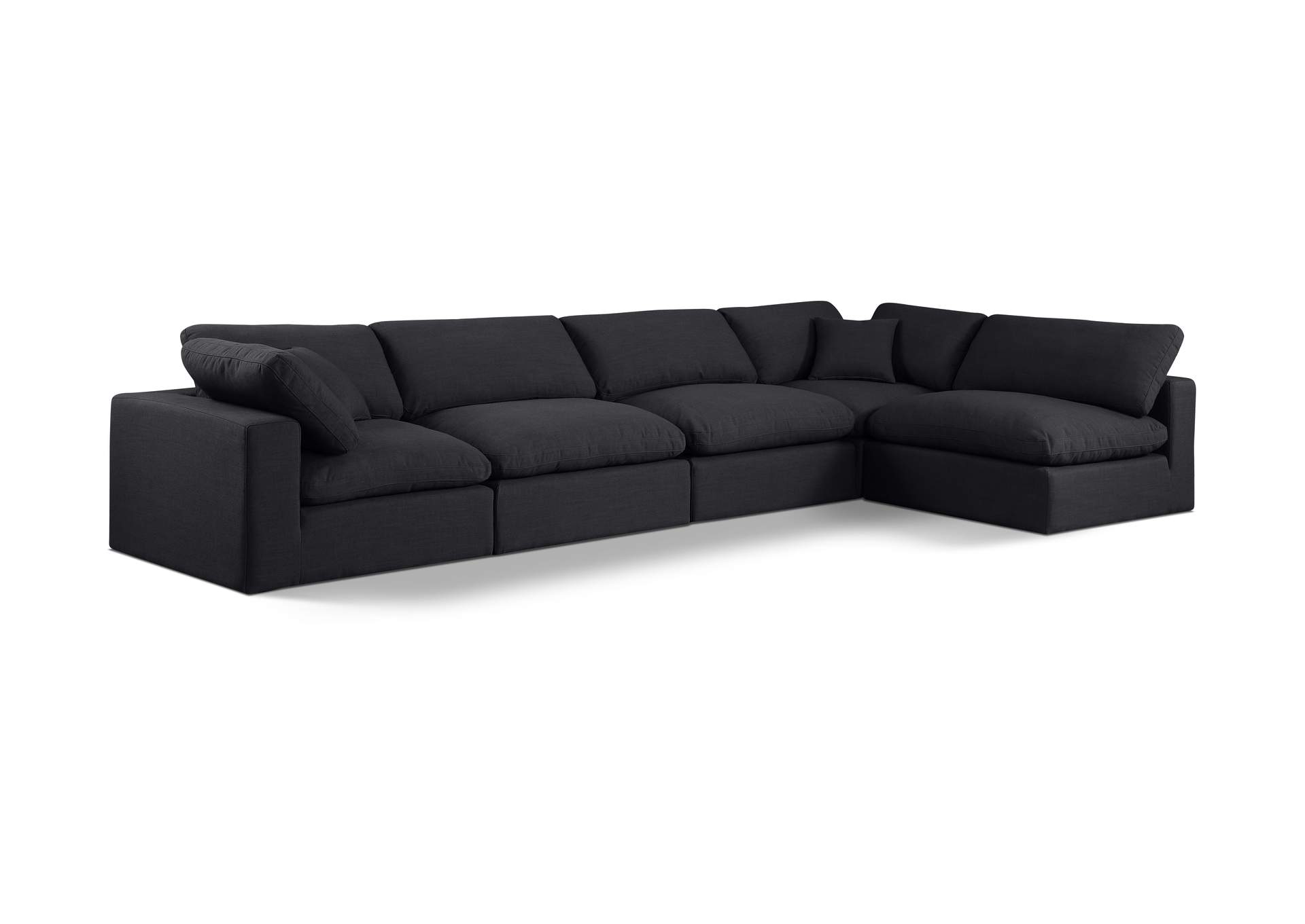 Comfy Black Linen Textured Fabric Modular Sectional,Meridian Furniture