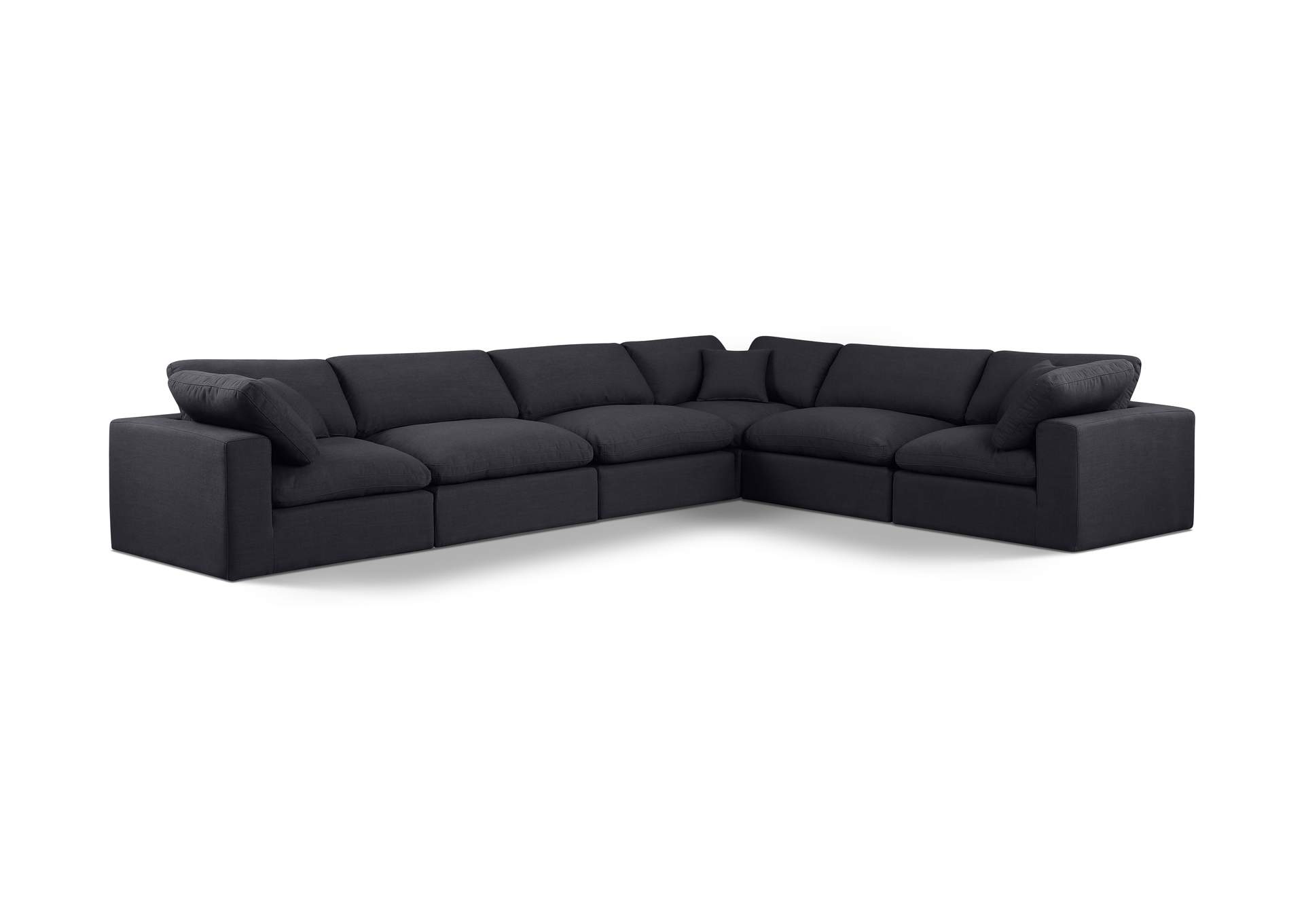 Comfy Black Linen Textured Fabric Modular Sectional,Meridian Furniture