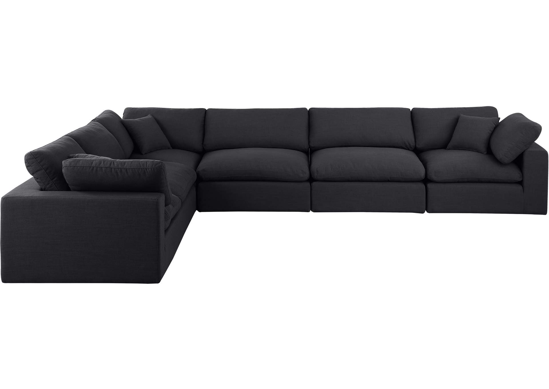 Comfy Black Linen Textured Fabric Modular Sectional,Meridian Furniture
