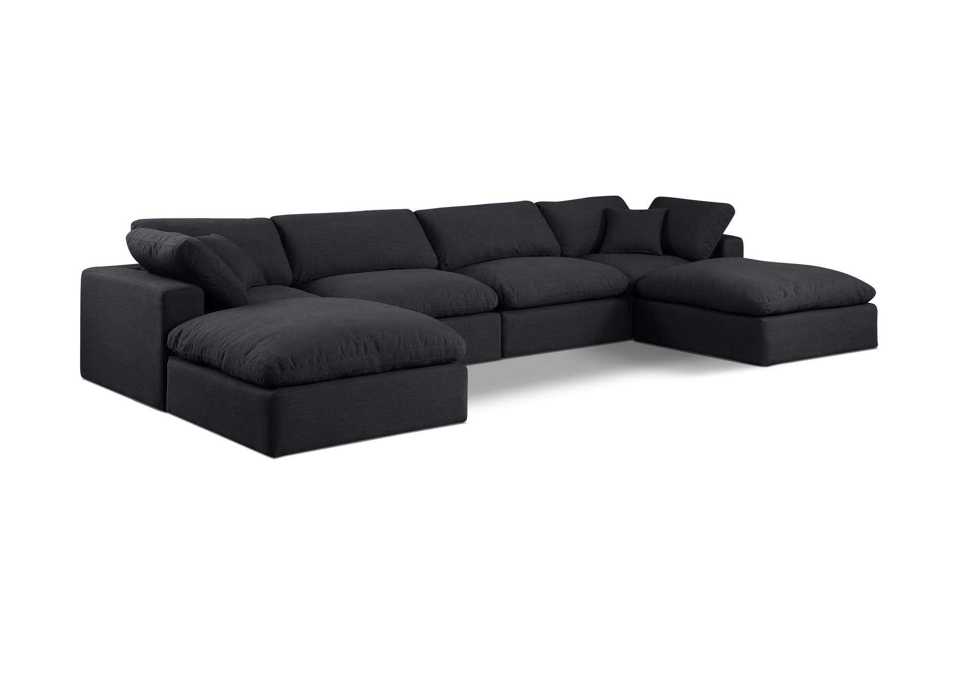 Comfy Black Linen Textured Fabric Modular Sectional,Meridian Furniture