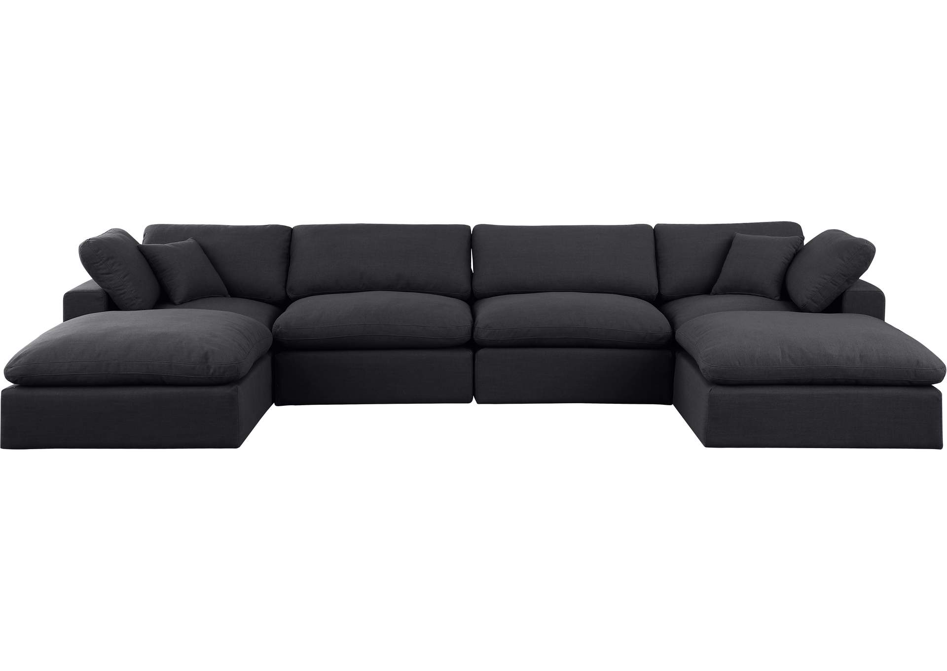 Comfy Black Linen Textured Fabric Modular Sectional,Meridian Furniture