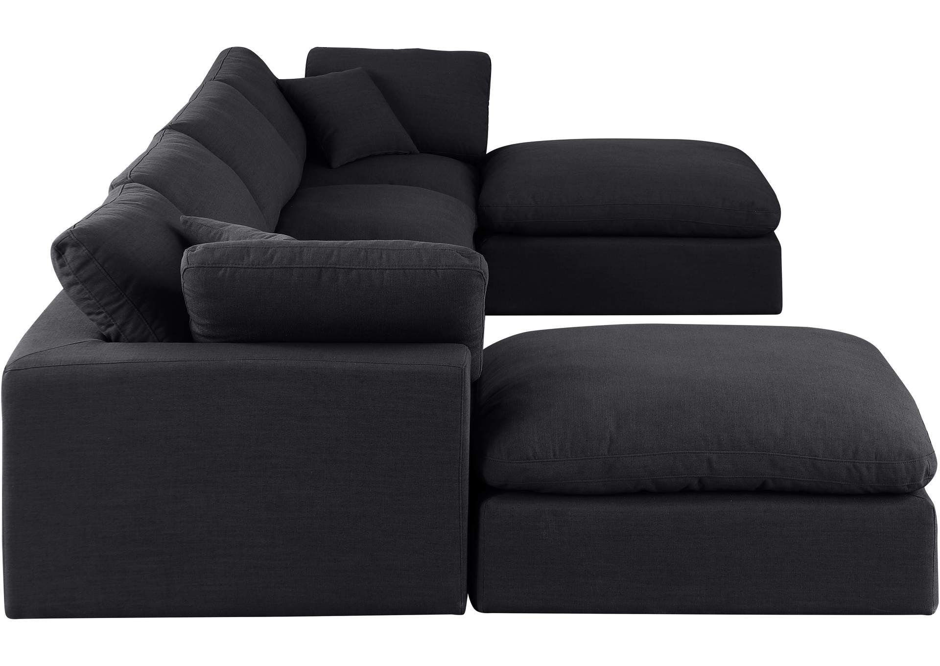 Comfy Black Linen Textured Fabric Modular Sectional,Meridian Furniture