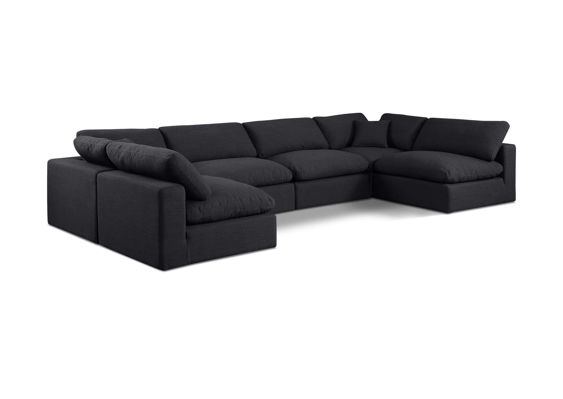 Comfy Black Linen Textured Fabric Modular Sectional,Meridian Furniture