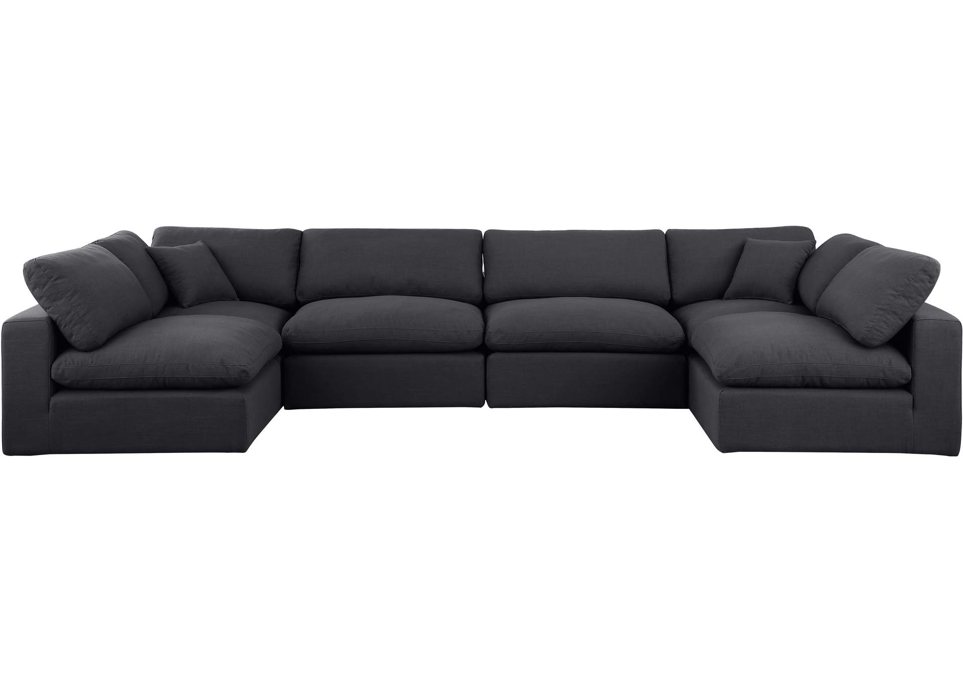 Comfy Black Linen Textured Fabric Modular Sectional,Meridian Furniture