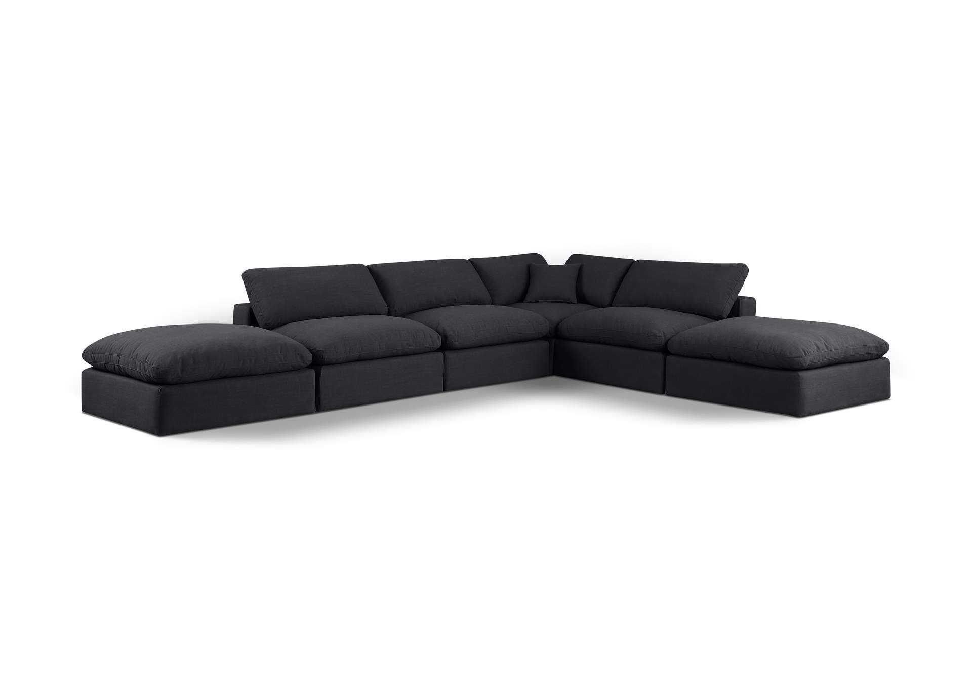 Comfy Black Linen Textured Fabric Modular Sectional,Meridian Furniture