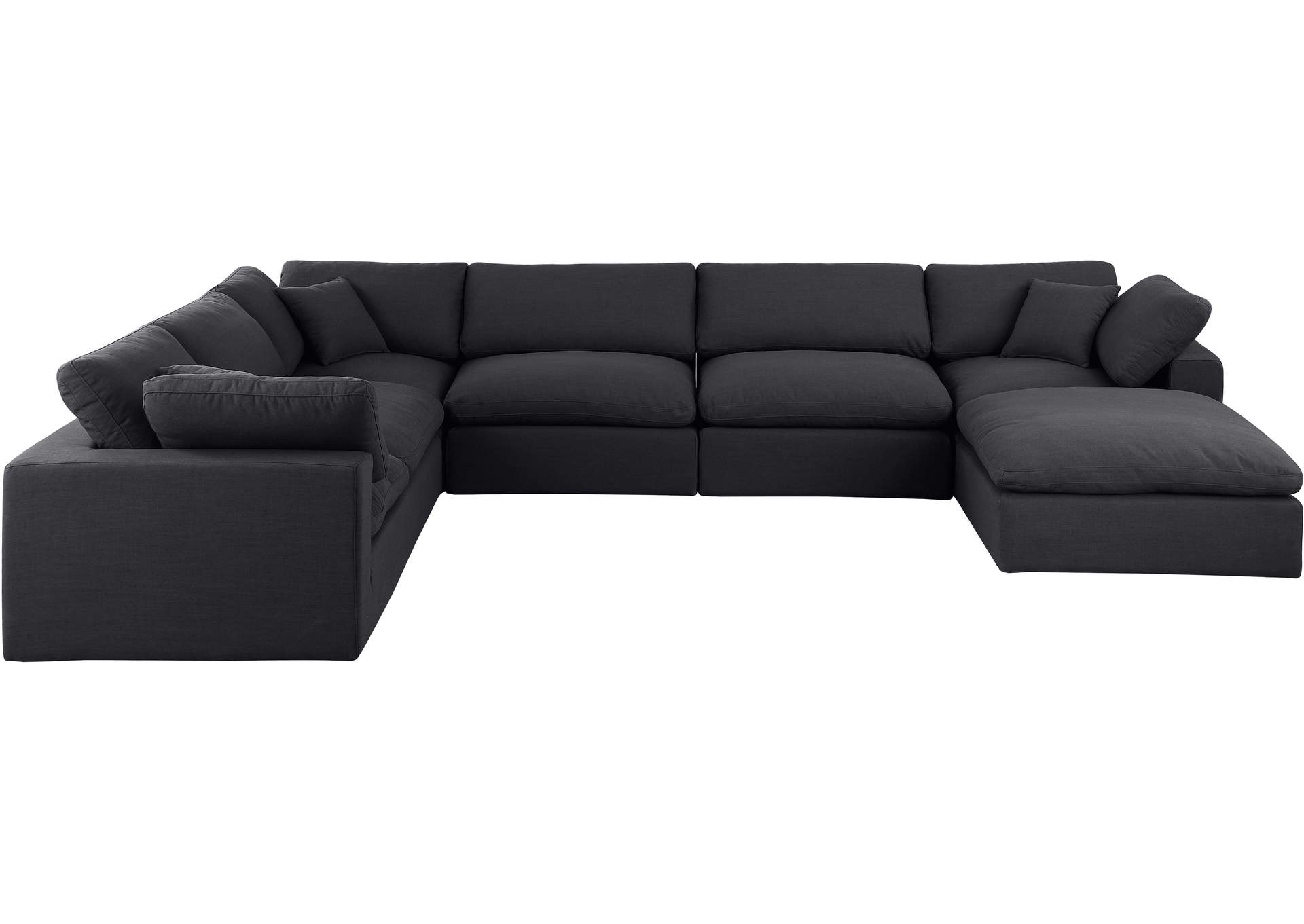 Comfy Black Linen Textured Fabric Modular Sectional,Meridian Furniture