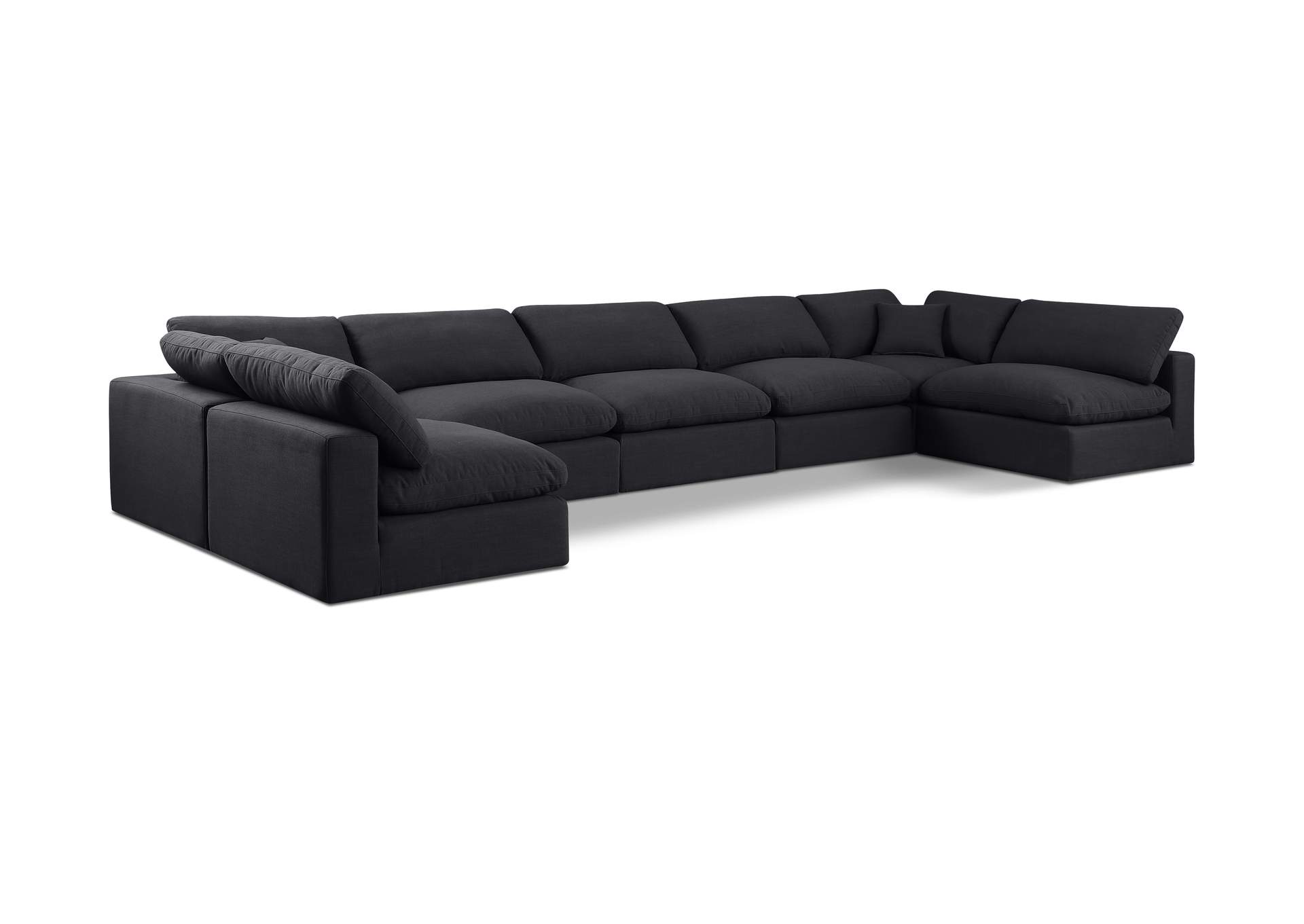 Comfy Black Linen Textured Fabric Modular Sectional,Meridian Furniture