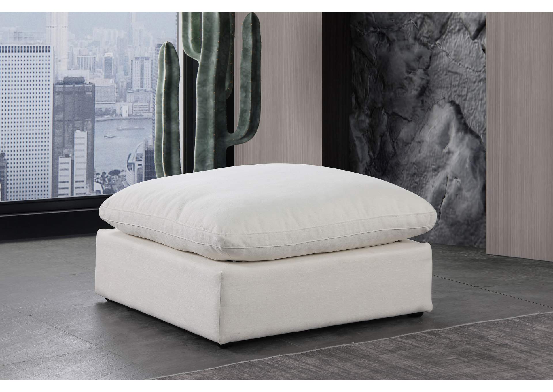 Comfy Cream Linen Textured Fabric Modular Ottoman,Meridian Furniture