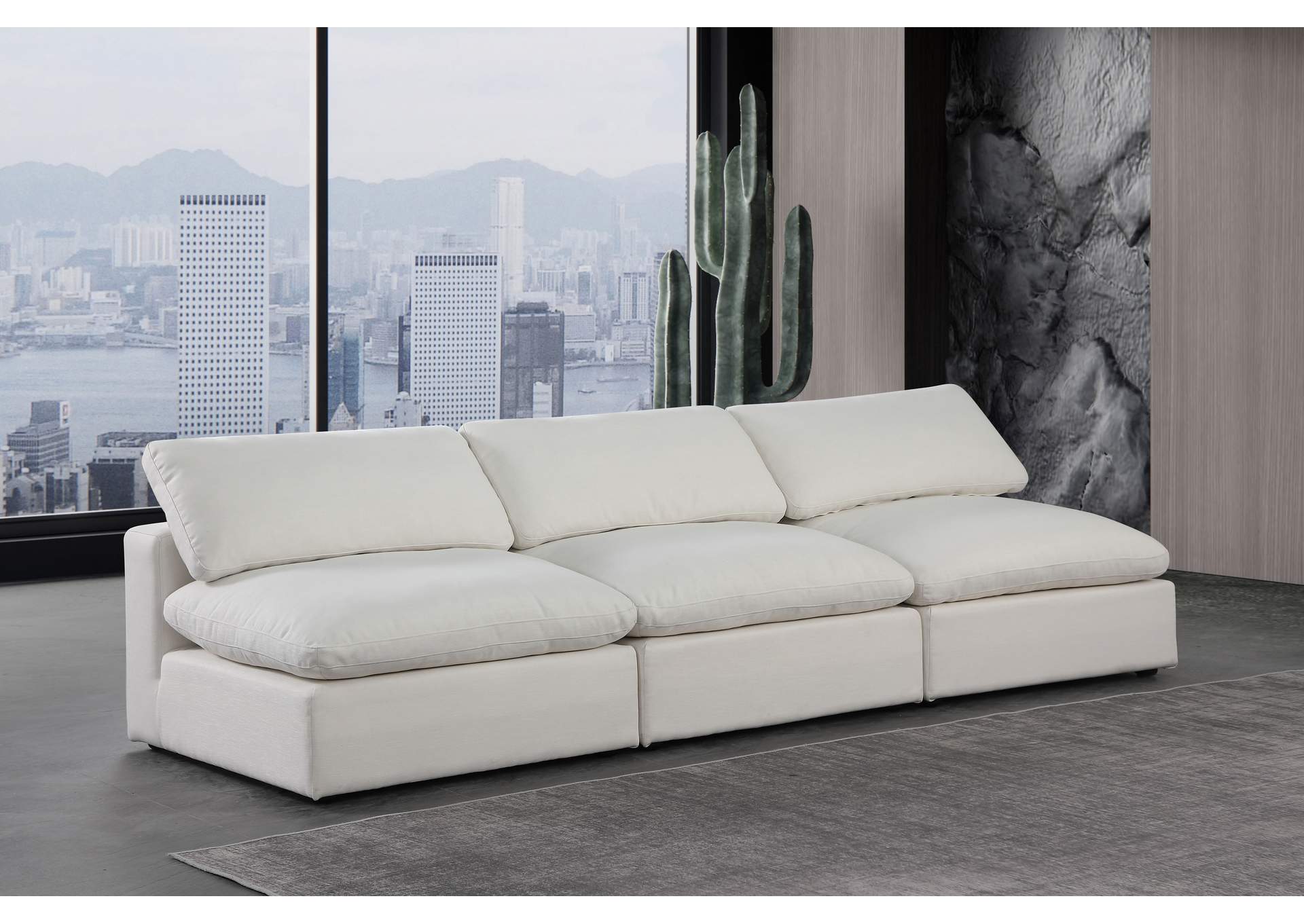 Comfy Cream Linen Textured Fabric Modular Sofa,Meridian Furniture