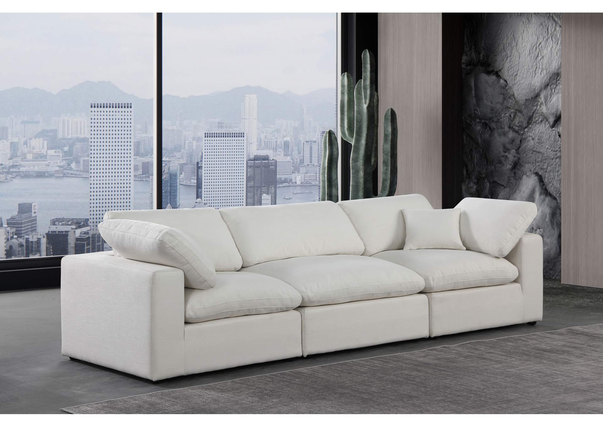 Comfy Cream Linen Textured Fabric Modular Sofa,Meridian Furniture