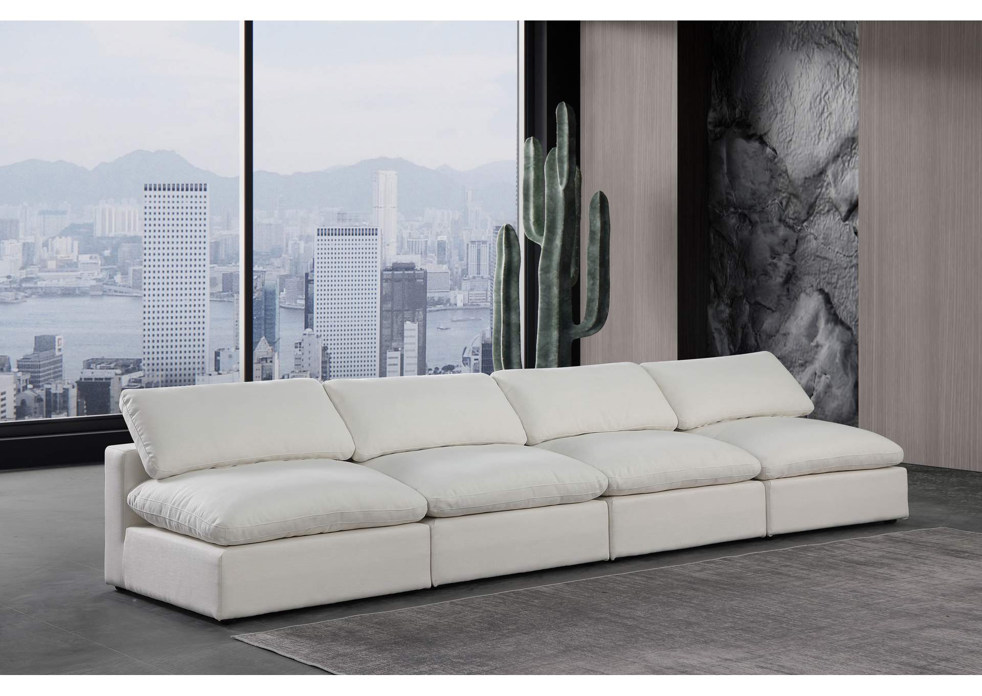 Comfy Cream Linen Textured Fabric Modular Sofa,Meridian Furniture