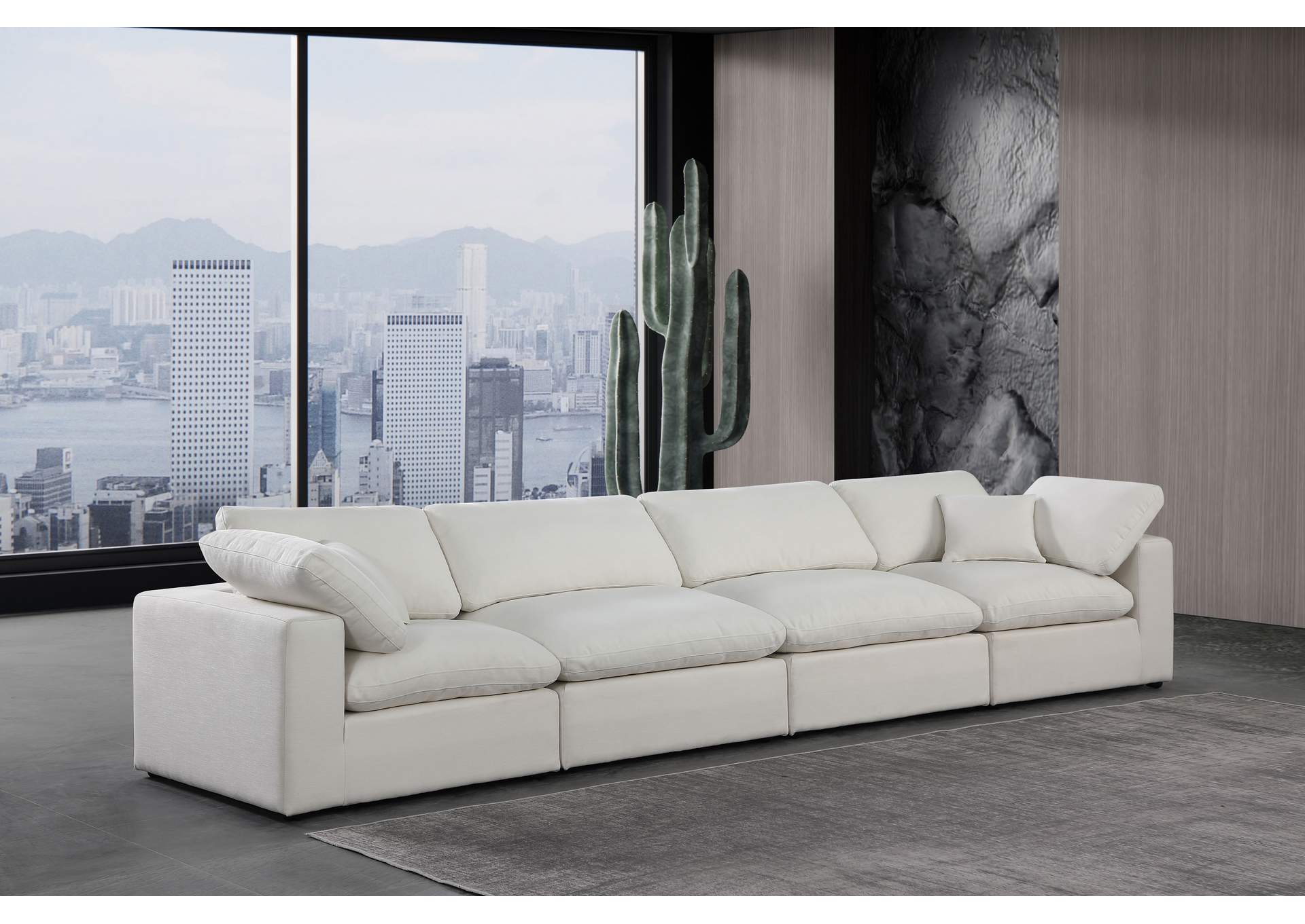 Comfy Cream Linen Textured Fabric Modular Sofa,Meridian Furniture