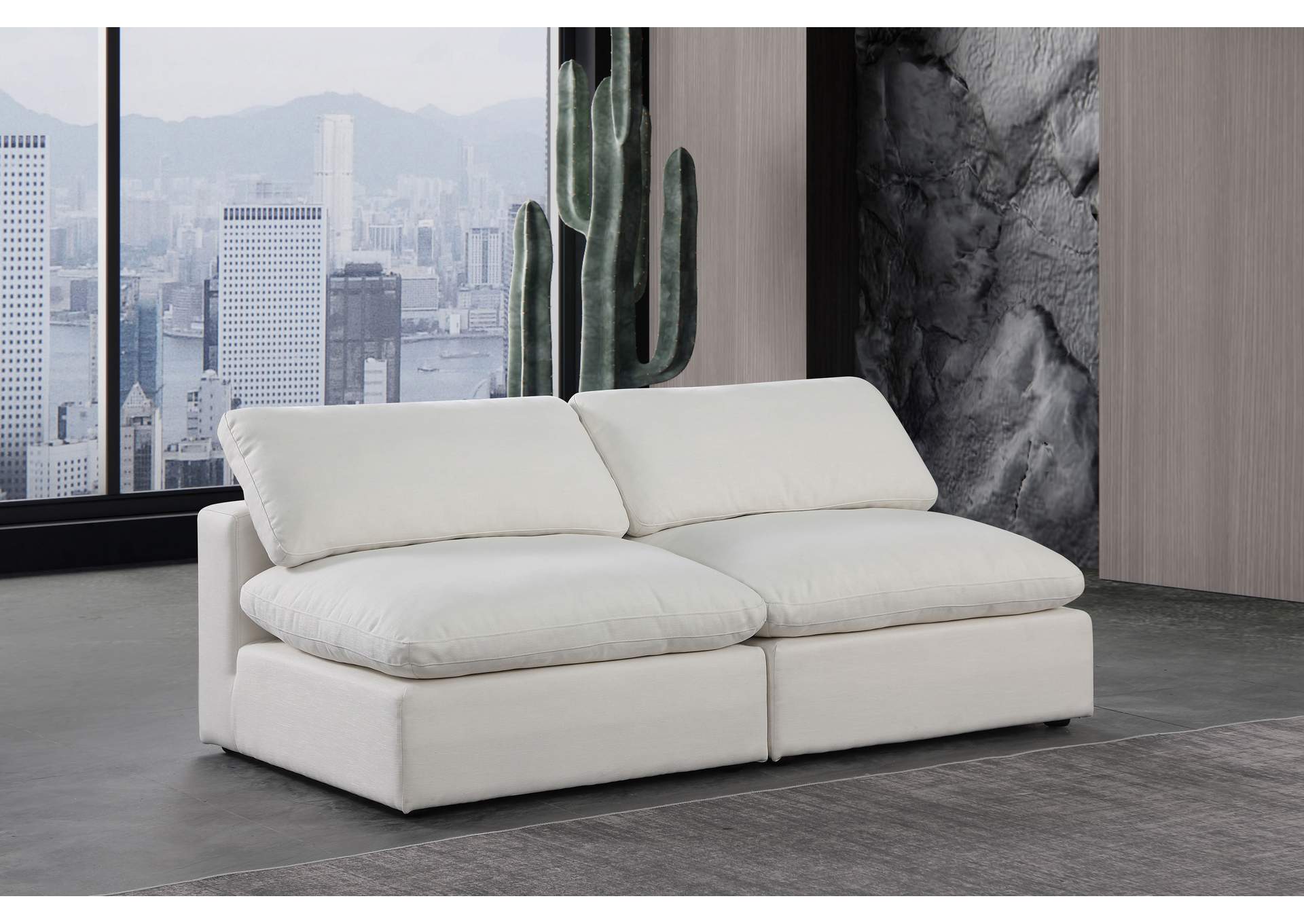 Comfy Cream Linen Textured Fabric Modular Sofa,Meridian Furniture