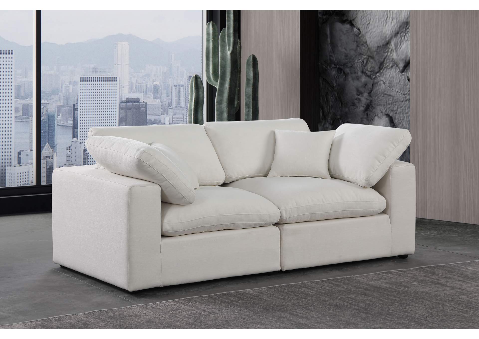 Comfy Cream Linen Textured Fabric Modular Sofa,Meridian Furniture