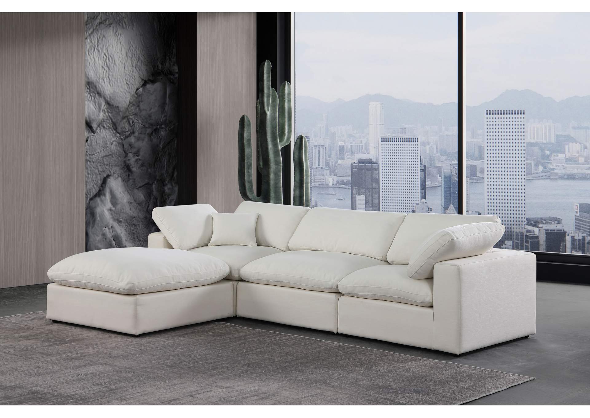 Comfy Cream Linen Textured Fabric Modular Sectional,Meridian Furniture