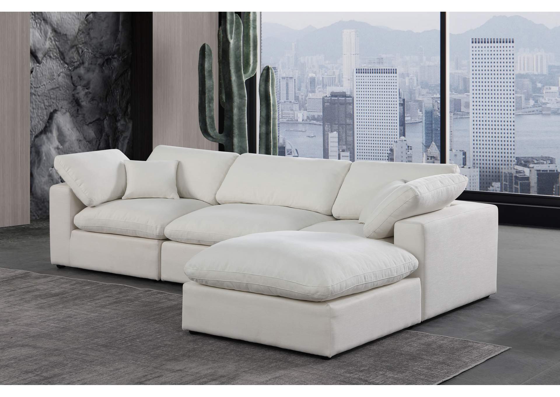 Comfy Cream Linen Textured Fabric Modular Sectional,Meridian Furniture