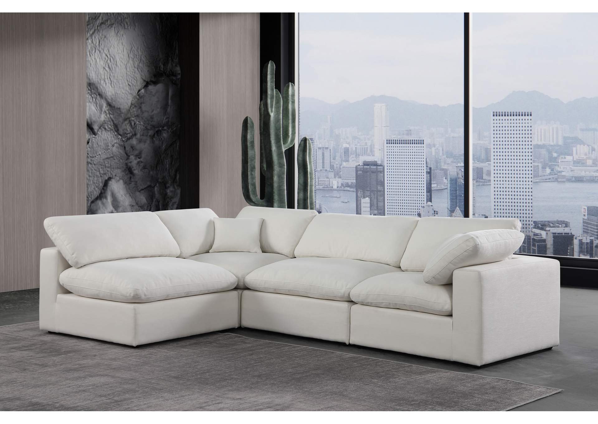 Comfy Cream Linen Textured Fabric Modular Sectional,Meridian Furniture