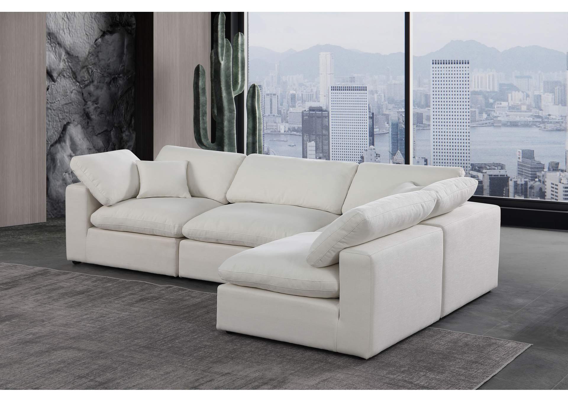 Comfy Cream Linen Textured Fabric Modular Sectional,Meridian Furniture