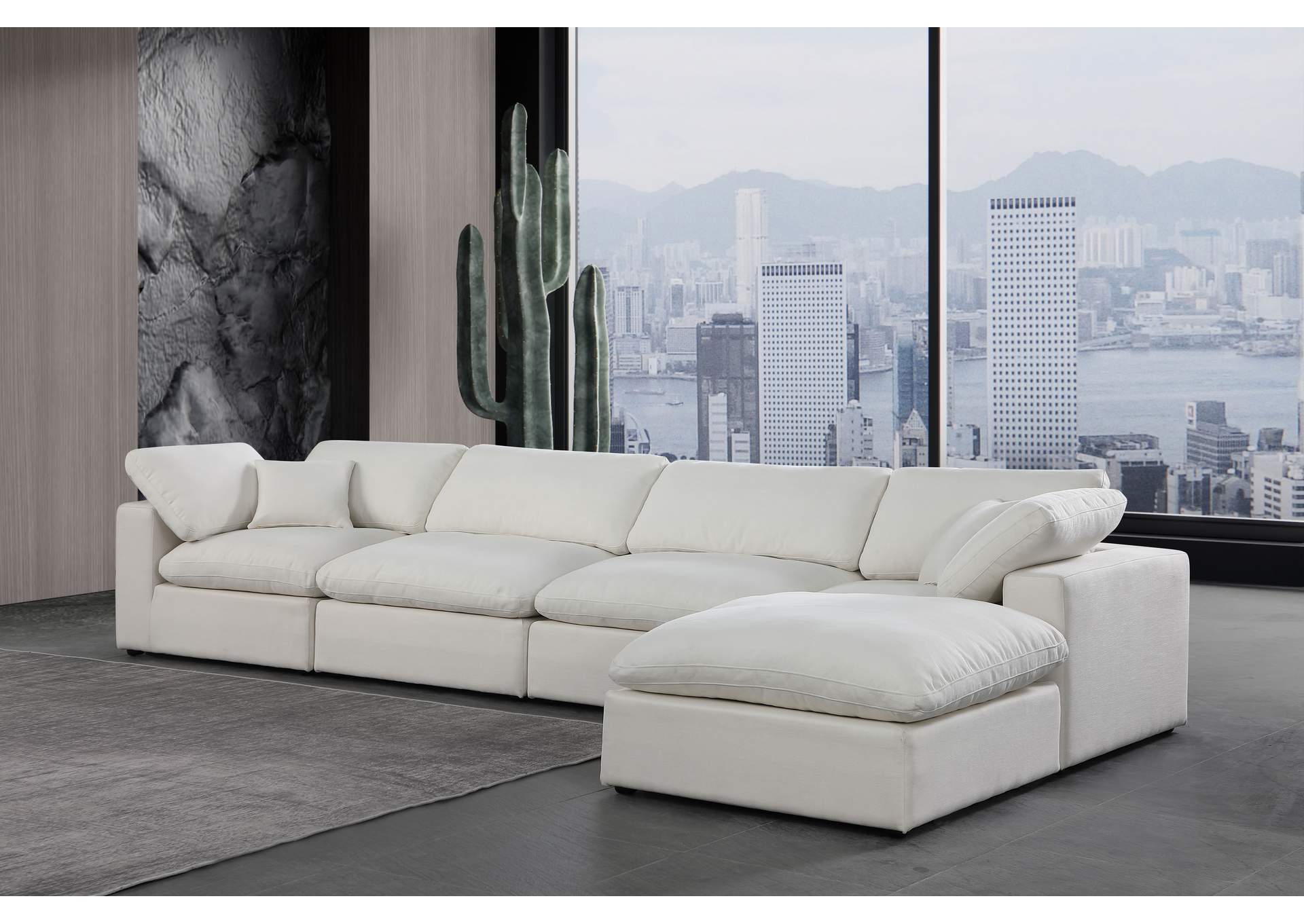 Comfy Cream Linen Textured Fabric Modular Sectional,Meridian Furniture