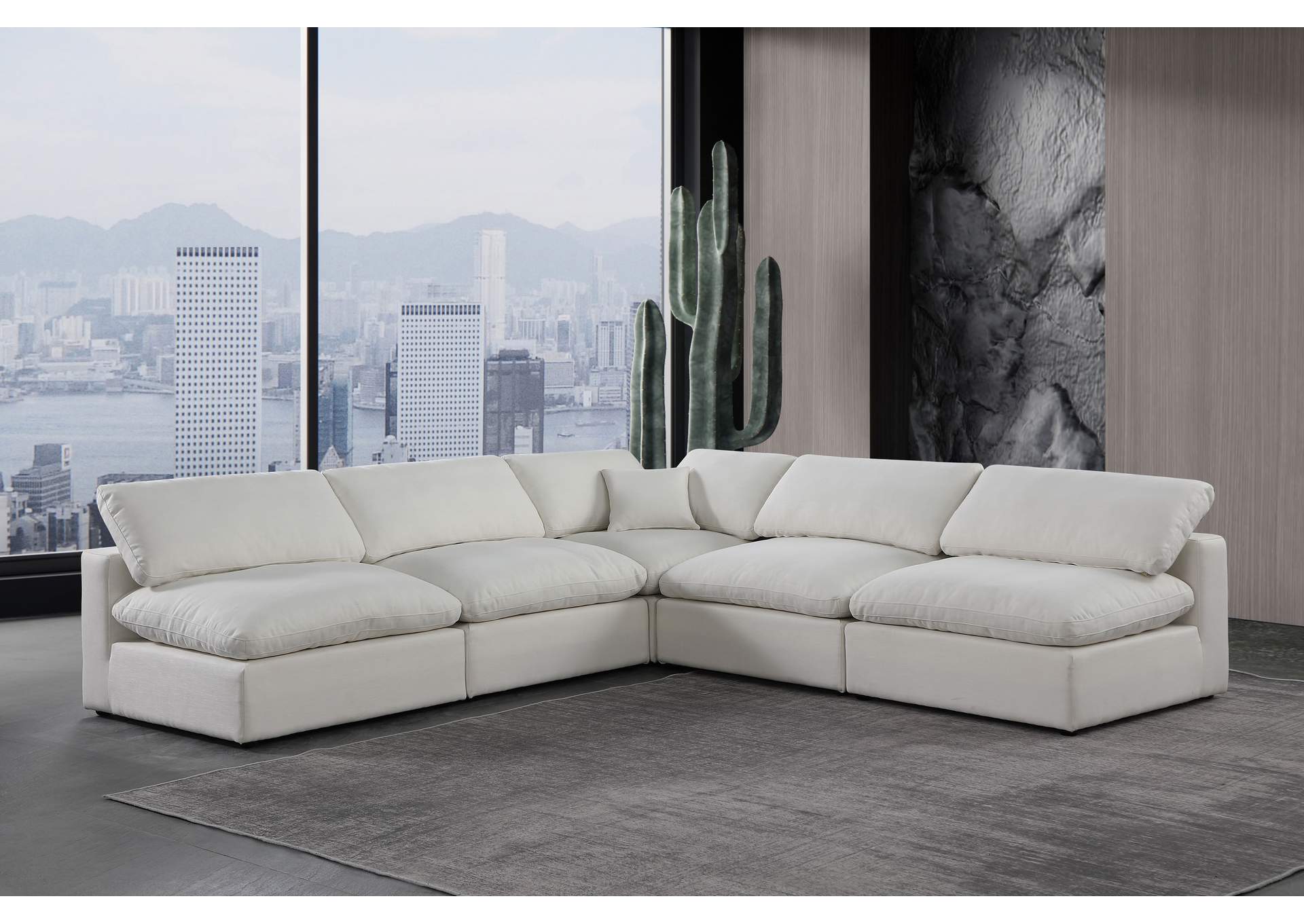 Comfy Cream Linen Textured Fabric Modular Sectional,Meridian Furniture