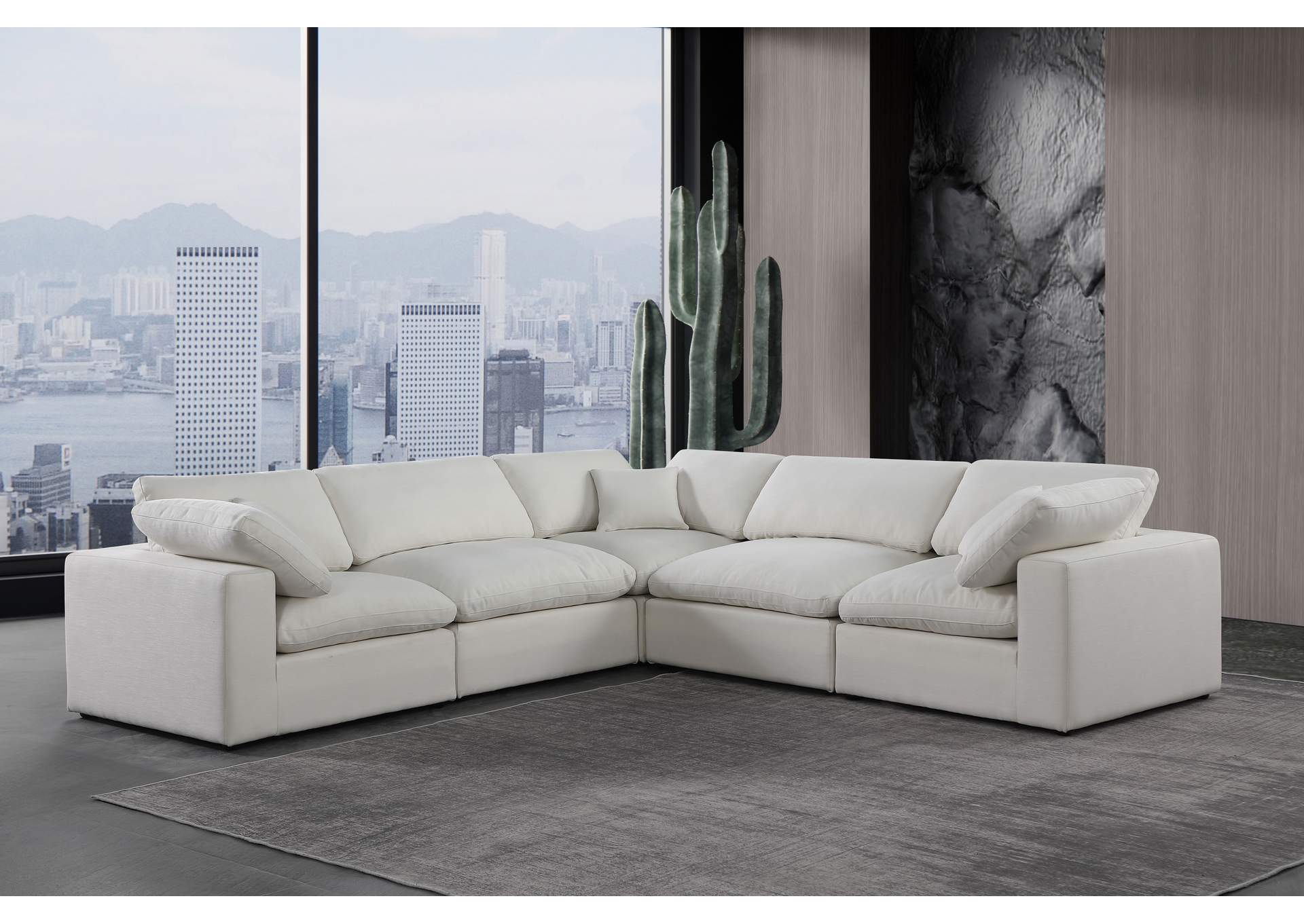 Comfy Cream Linen Textured Fabric Modular Sectional,Meridian Furniture